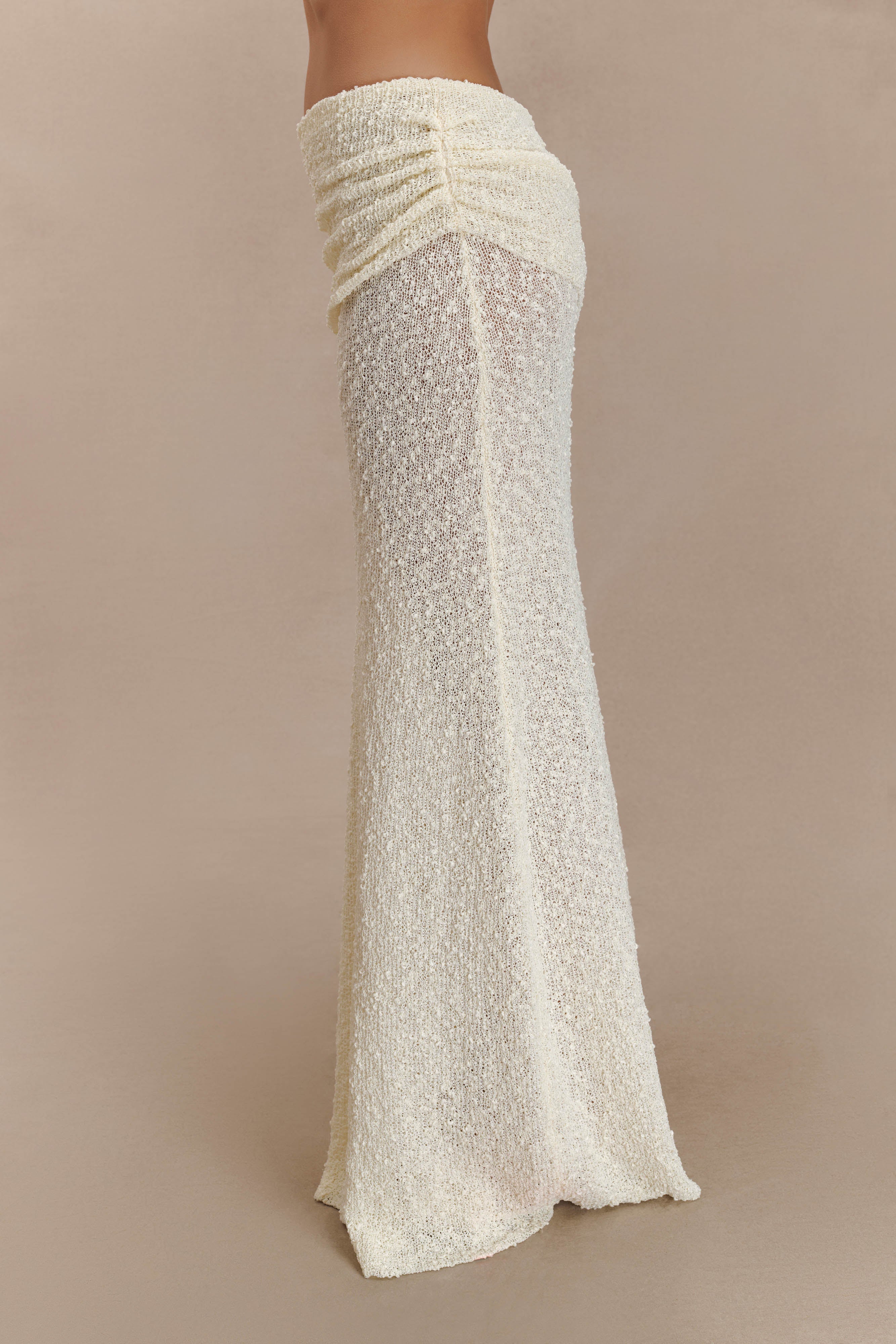 Petra Ruched Knit Maxi Skirt - Ivory、mySite、solidvoid