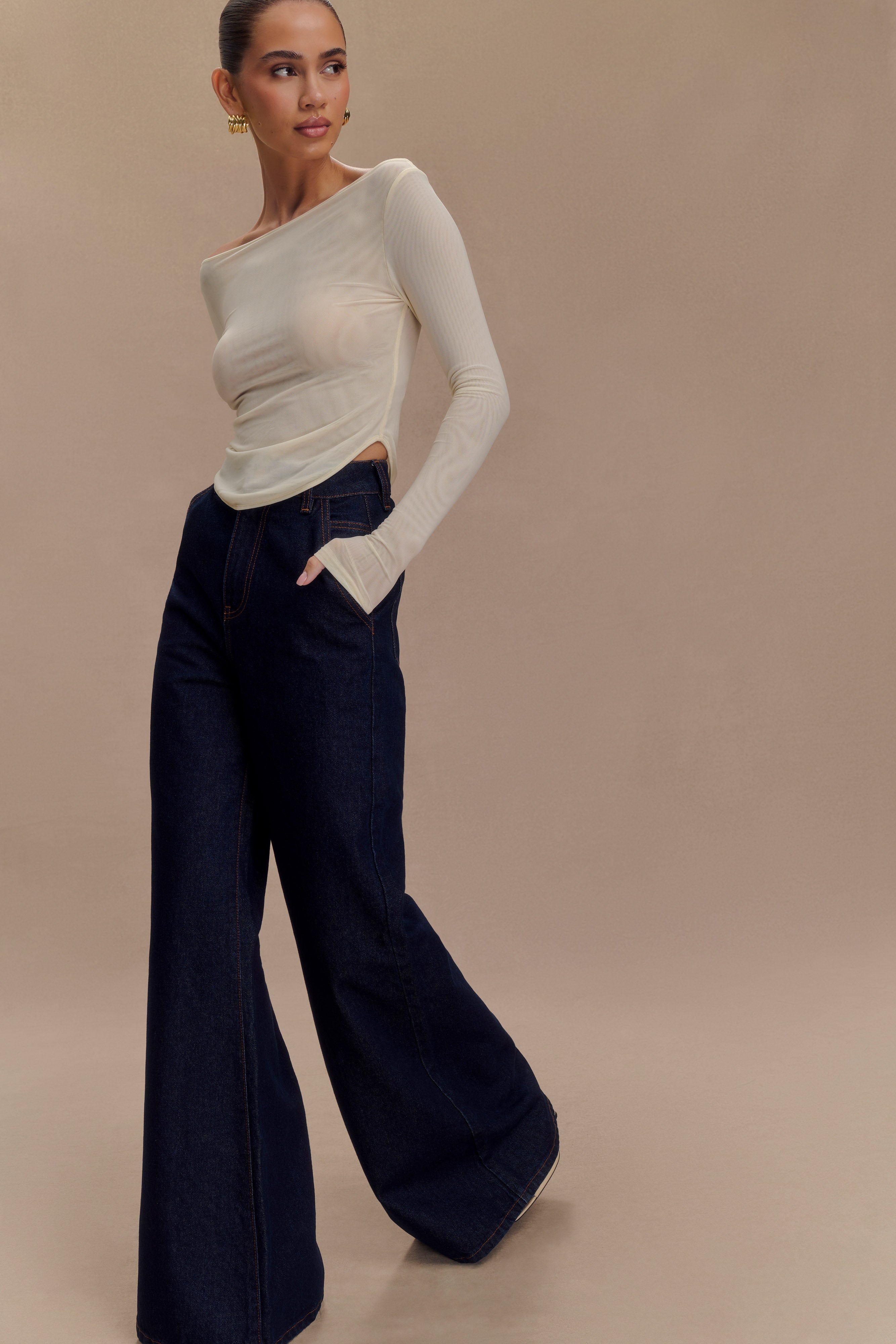 Jen Wide Leg Flare Denim Jeans - Indigo Blue、mySite、solidvoid