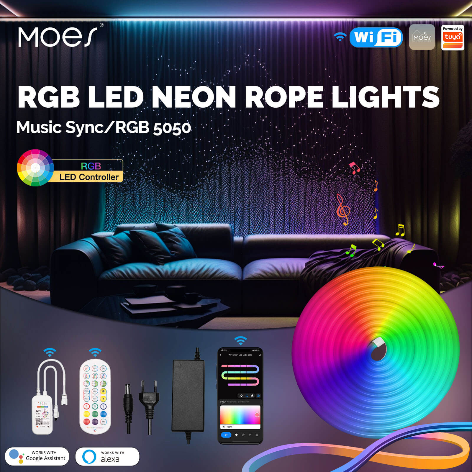 Wifi Smart LED Neon Light Strip RGB Color Led Tape Lamp for TV Backlight, Home Party Decor、mySite、fannypackpong