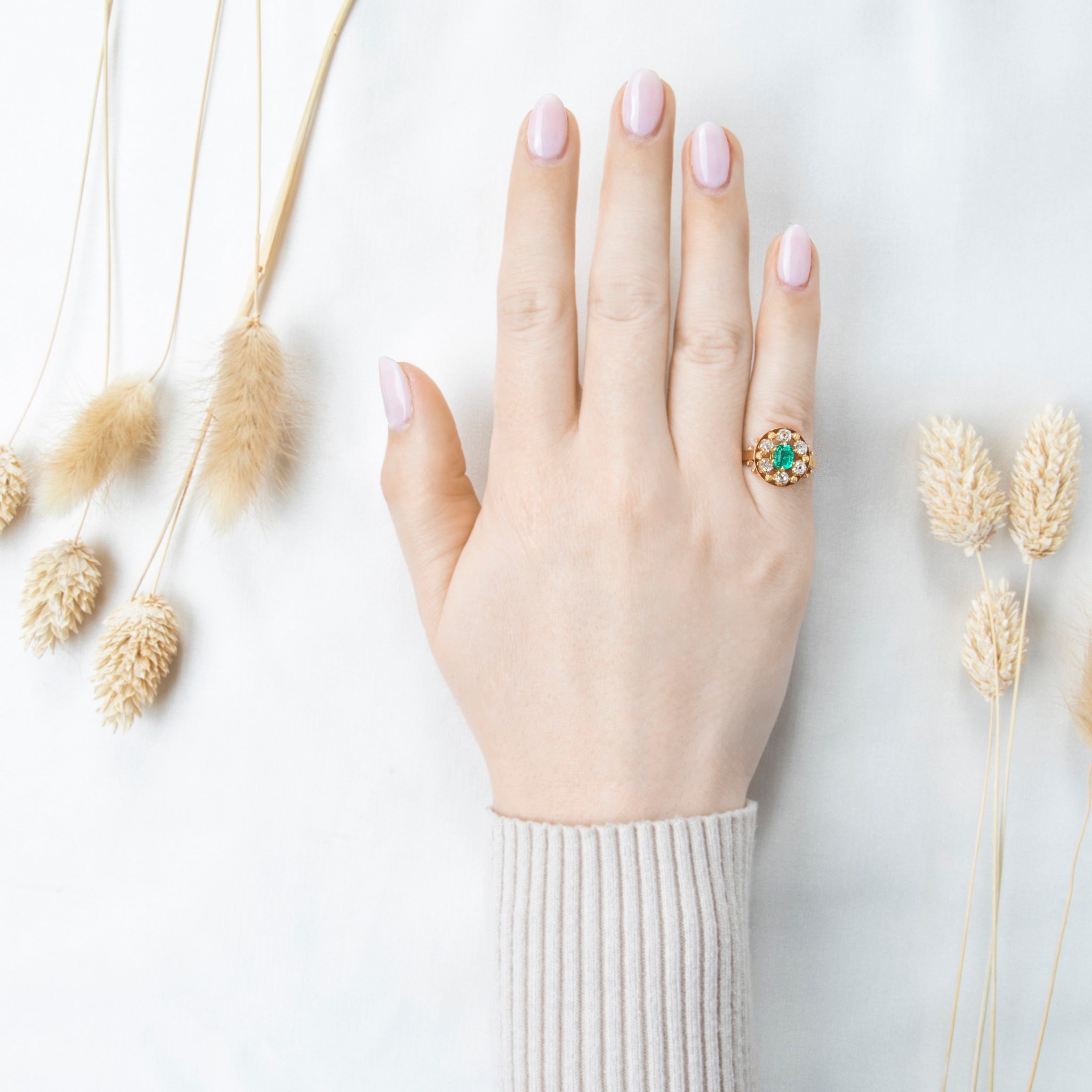 Antique Victorian 18k Yellow Gold .4ct Emerald .57cttw Old Mine Diamond Ring、mySite、hinf8tx79