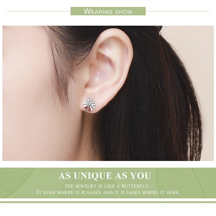 Ladybug on a Daisy Sterling Silver Ring, Earrings, Charm、mySite、g9winljtr