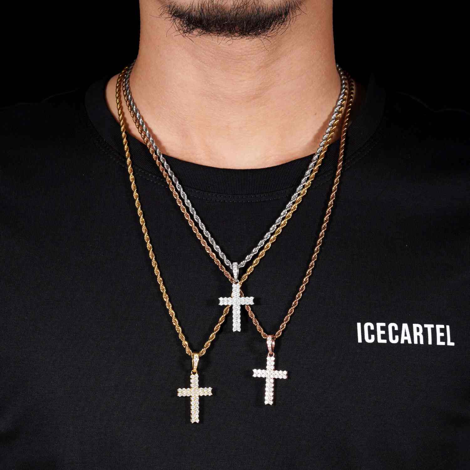 Moissanite 2 Row Mini Cross Pendant 14K Gold、mySite、hinf8tx79