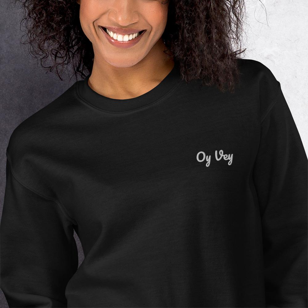 Embroidered Oy Vey Unisex Sweatshirt - Black -Large、mySite、topwebapps