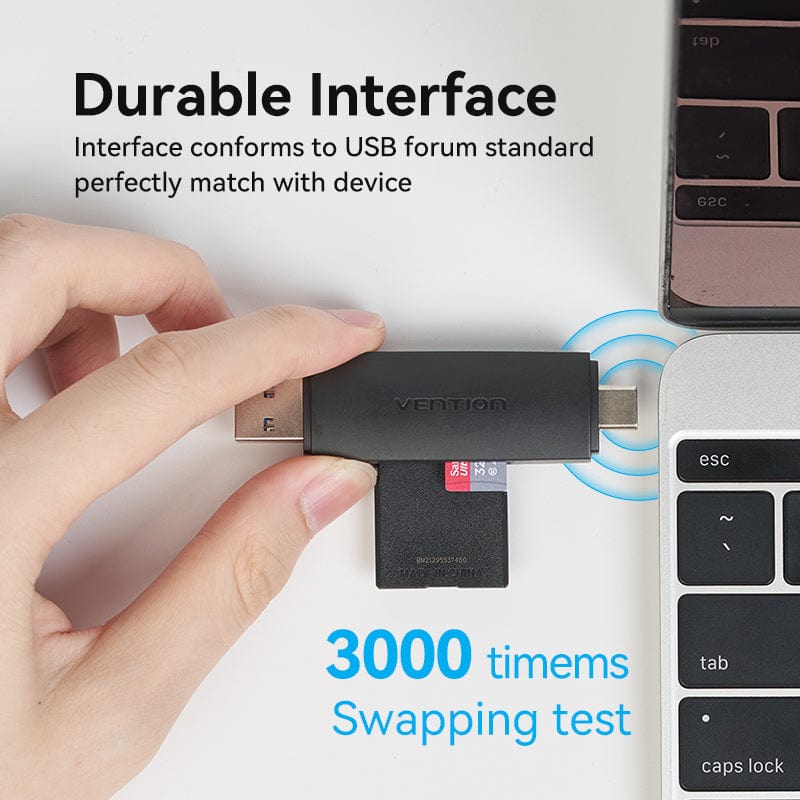 Vention 2-in-1 USB 3.0 A+C Card Reader(SD+TF) Black Dual Drive Letter、mySite、fannypackpong