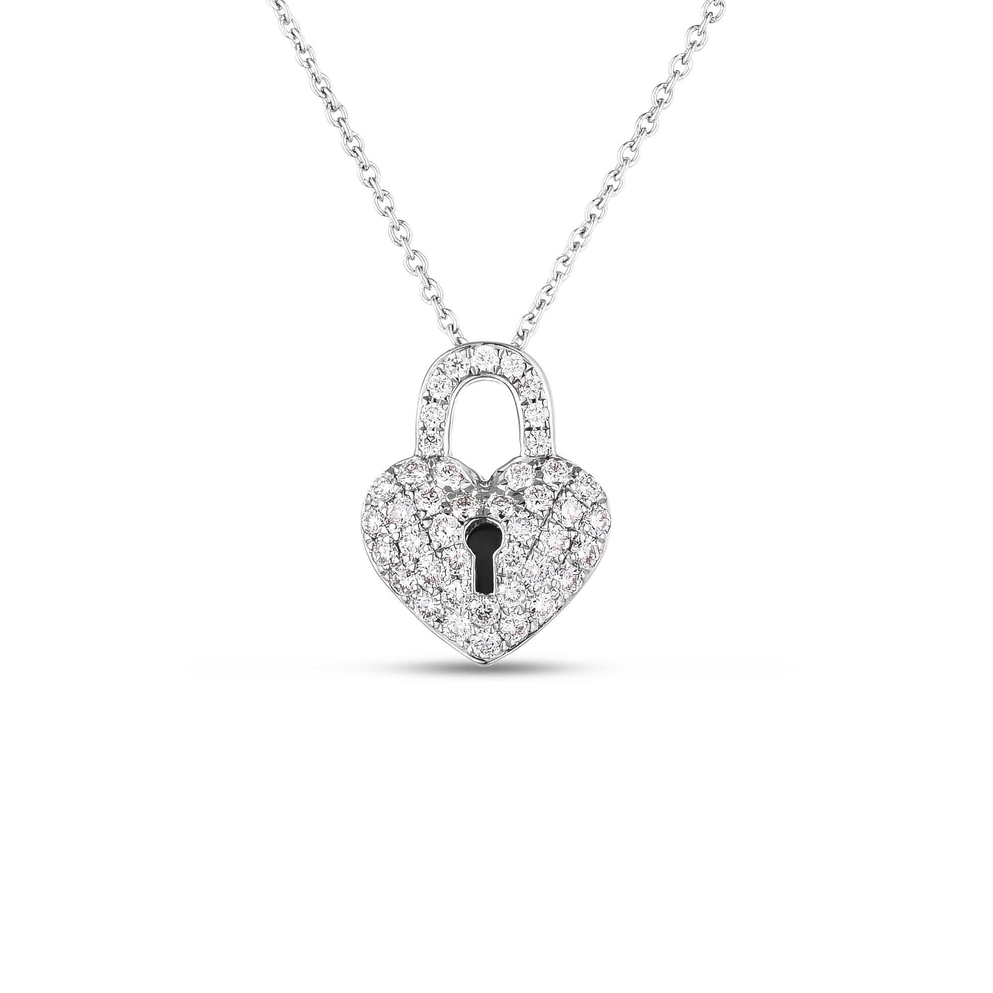 18K White Gold Tiny Treasures Diamond Heart Lock Necklace、mySite、hinf8tx79