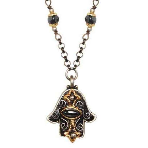 Michal Golan Hematite Hamsa Necklace with Gold Embellishment、mySite、topwebapps