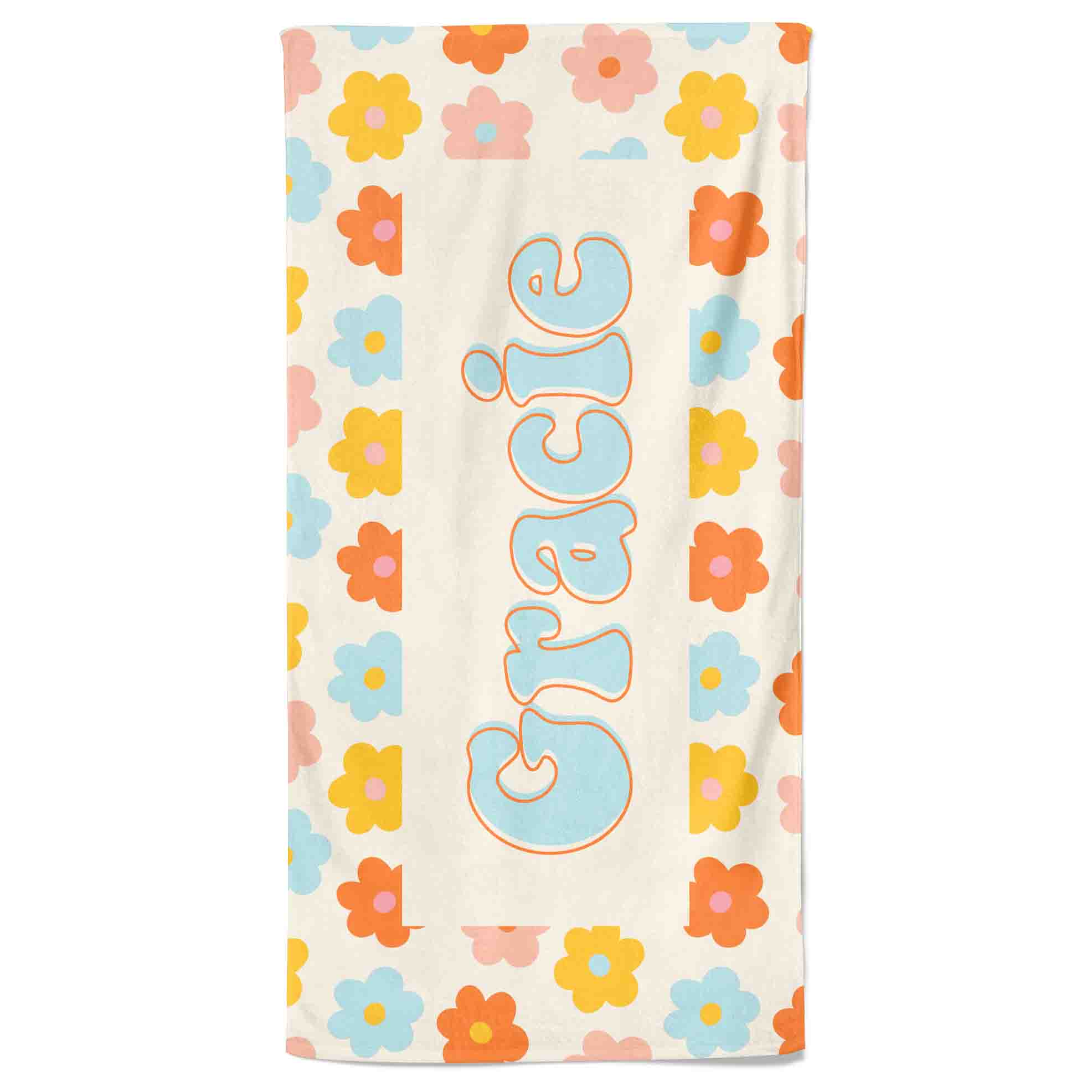  Retro Floral Personalized Kids Beach Towel、mySite、layawaytickets