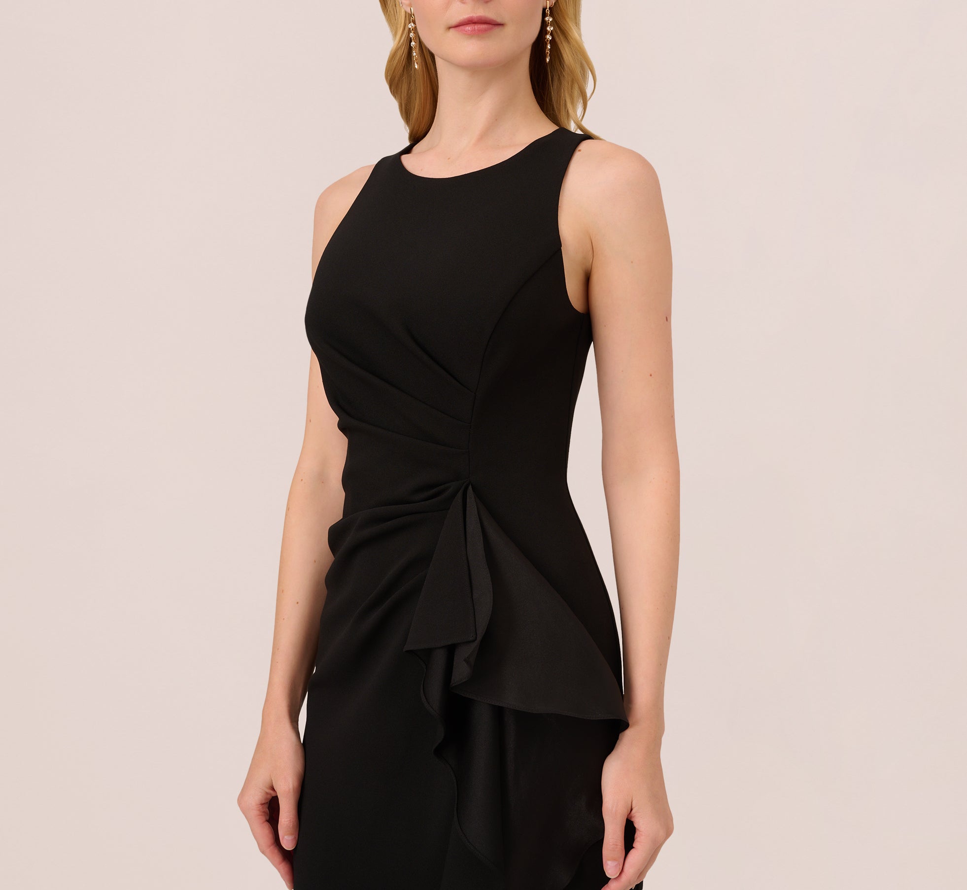 High Low Crepe Halter Gown With Organza Draping In Black、mySite、solidvoid
