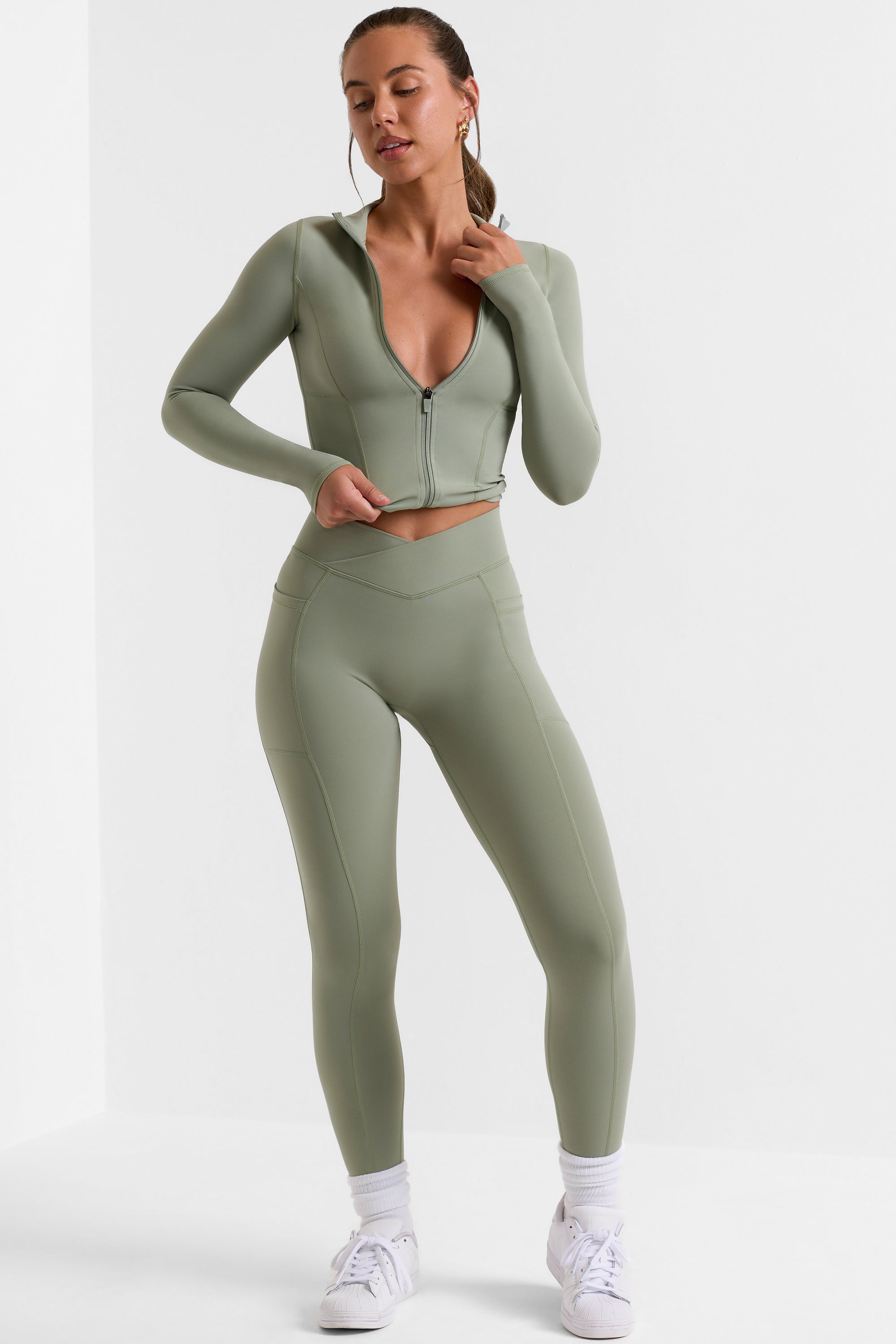 Full Length Leggings with Pockets in Bamboo Green、mySite、solidvoid