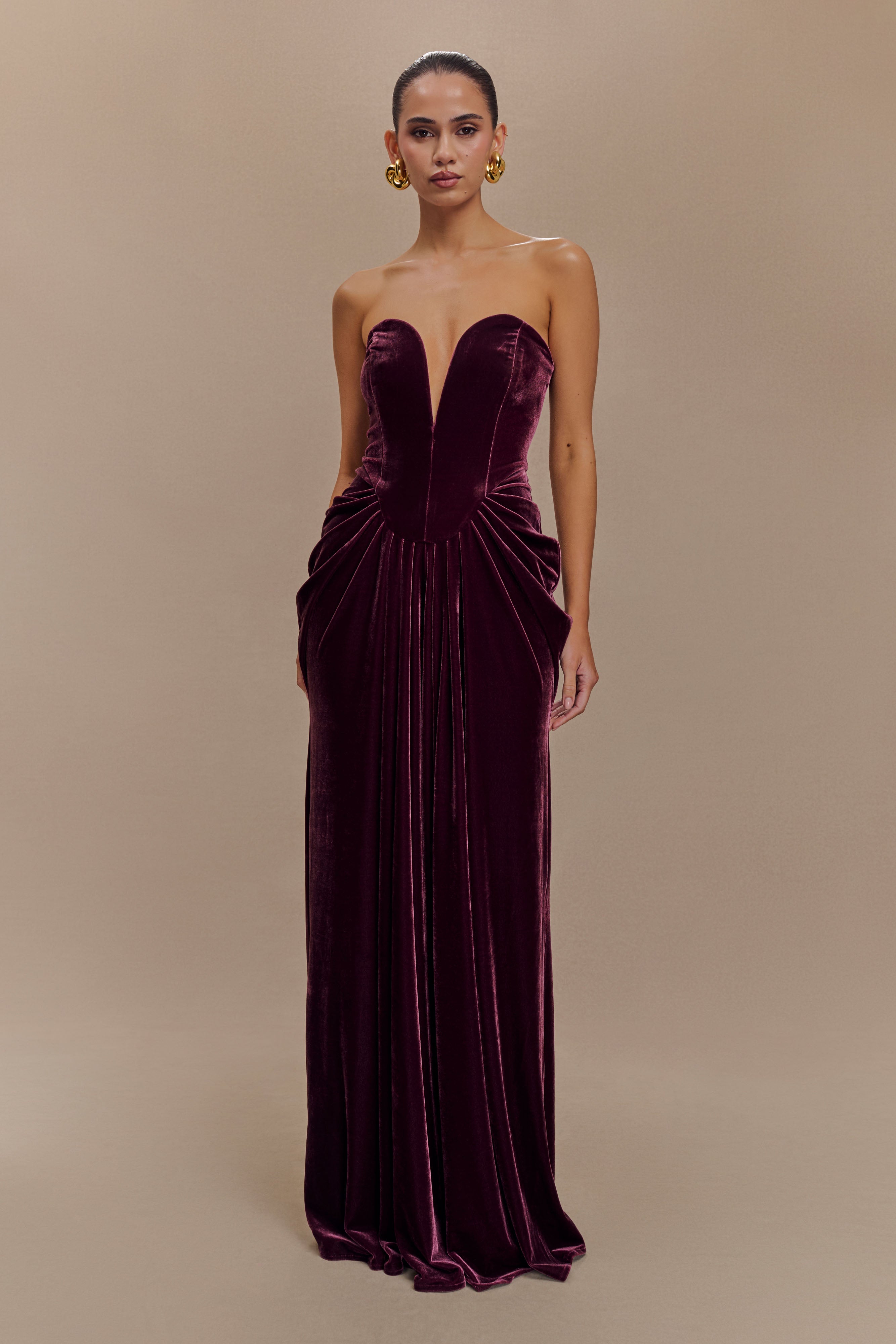 Paige Strapless Velvet Maxi Dress - Plum、mySite、solidvoid
