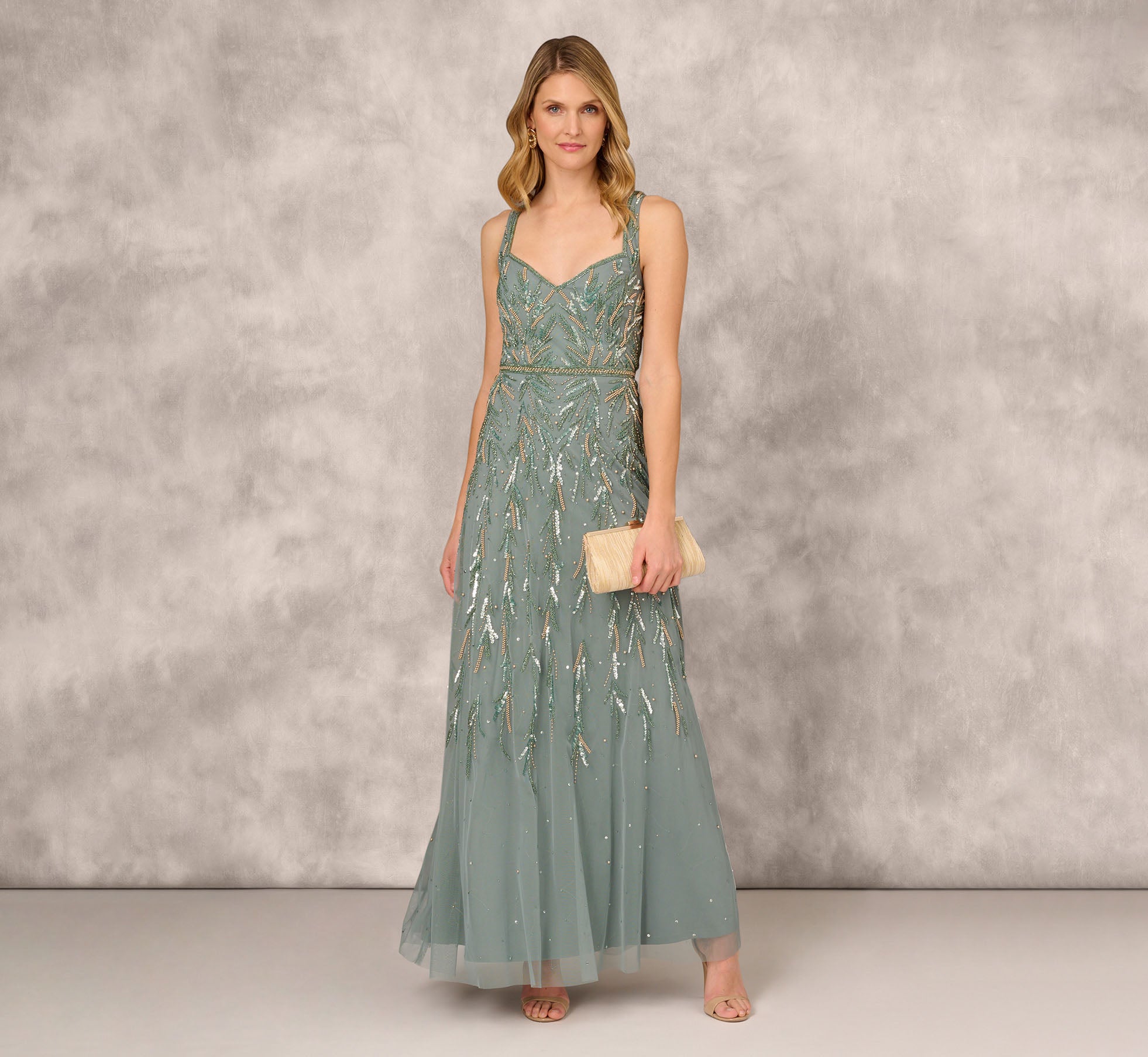 Multicolor Beaded Mermaid Gown With Sweetheart Neckline In Dark Sage、mySite、solidvoid