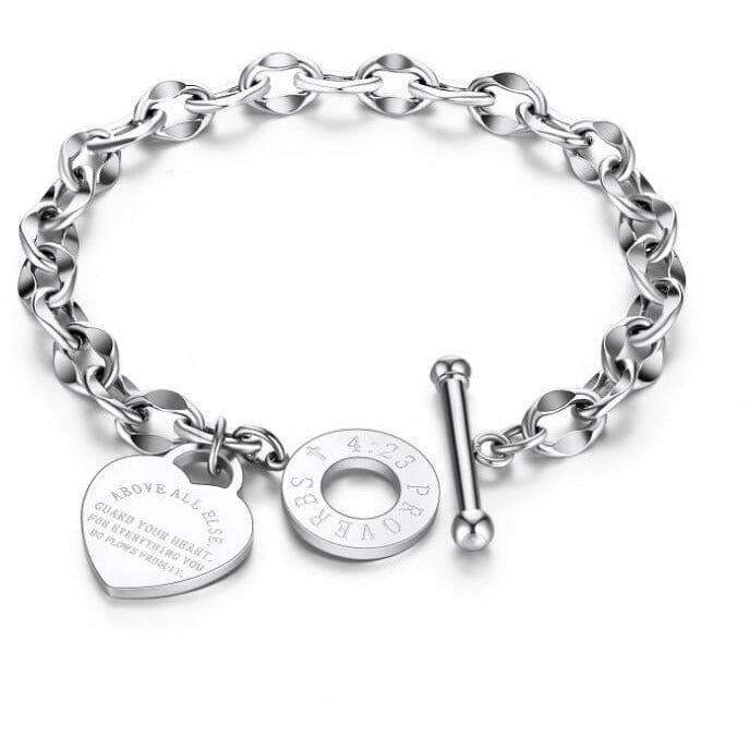 Guard Your Heart Christian Bracelet Proverbs 4:23 Stainless Steel Rose Yellow or White Gold Plated、mySite、g9winljtr