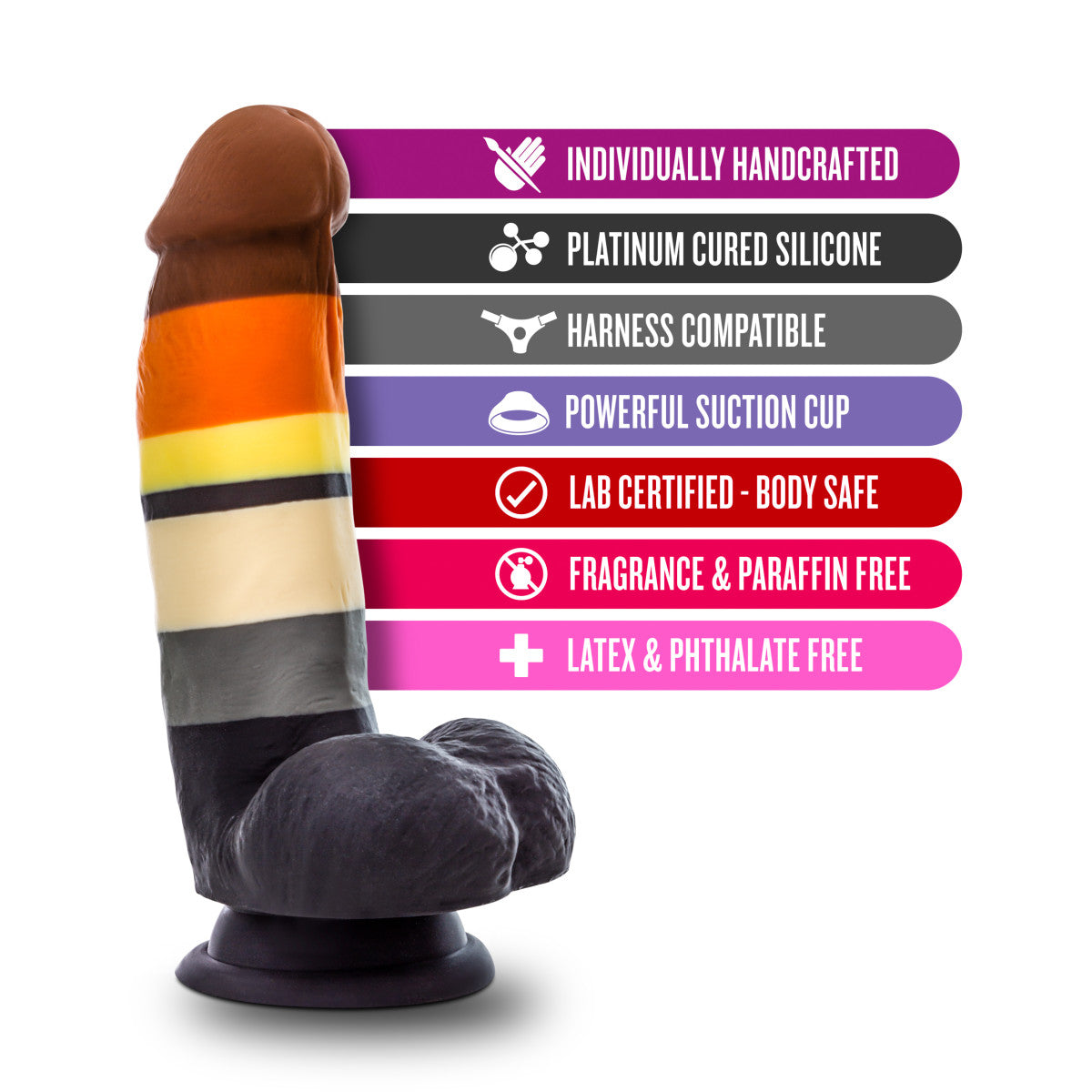 Avant By Blush® | Pride Bear P9: Artisan 8 Inch Dildo with Suction Cup Base - Elegantly Made with Smooth Ultrasilk® Purio™ Silicone、mySite、bottomscart