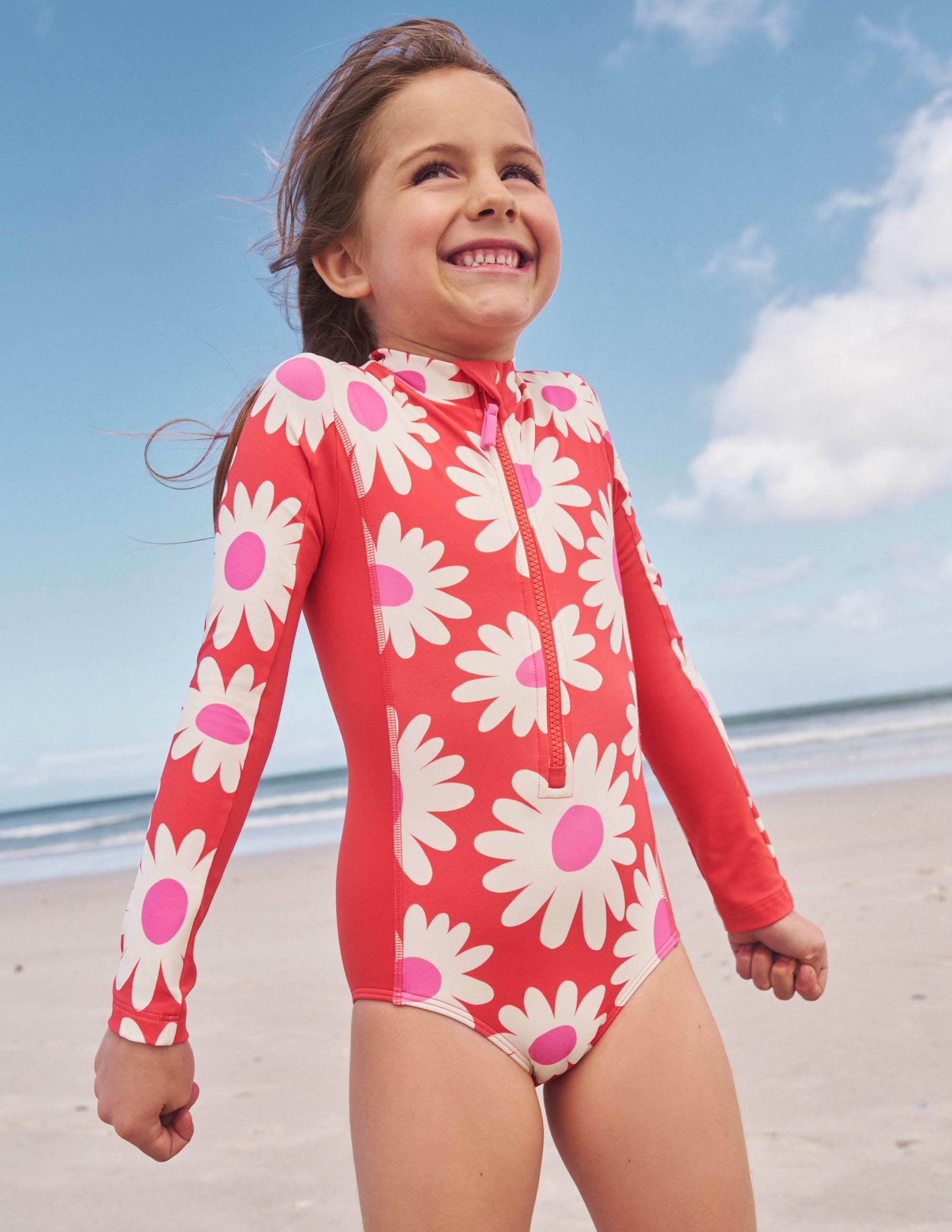  Long-sleeved Swimsuit-Cayenne Red Daisy、mySite、ashleygrahame