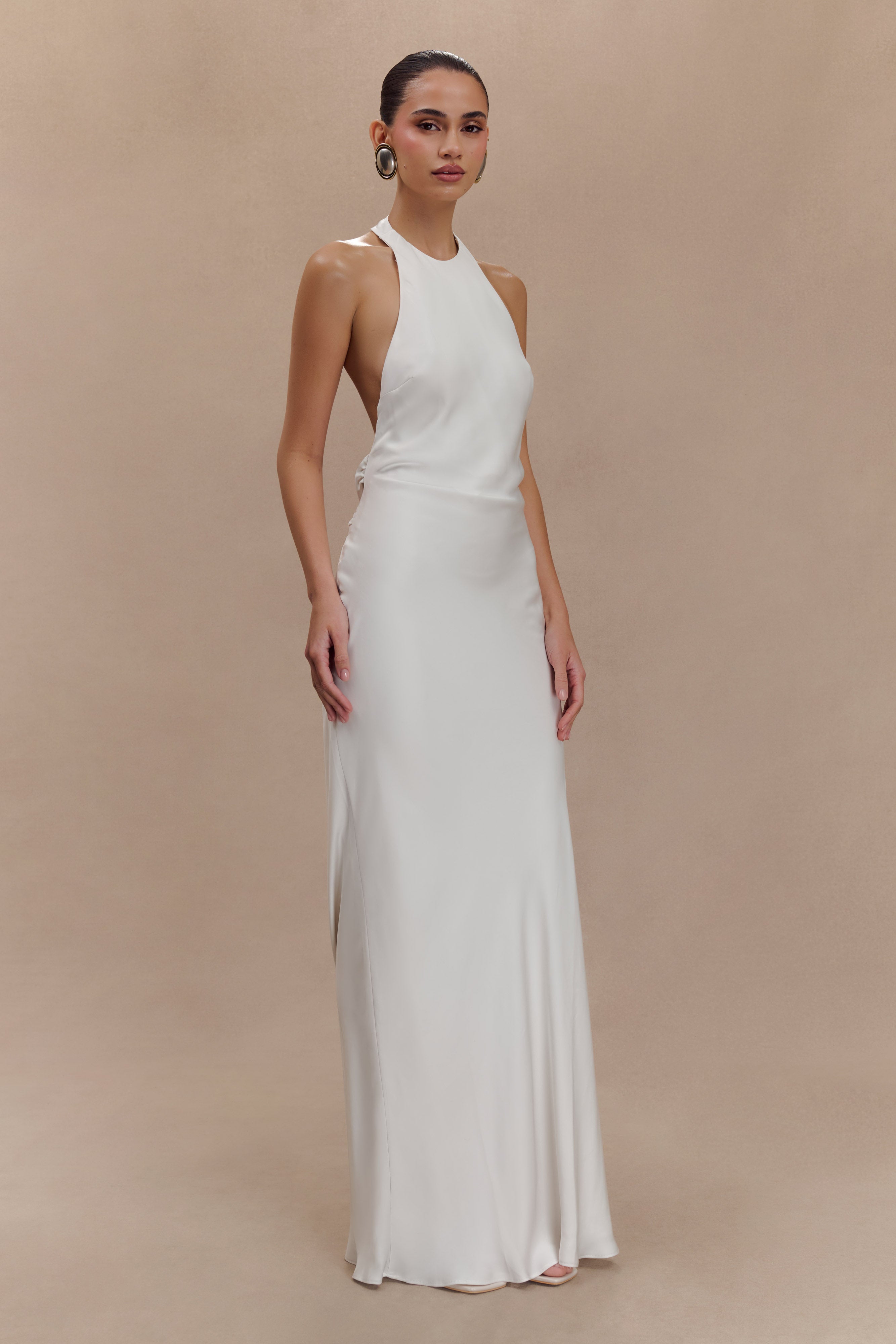 Rinna Satin Halter Maxi Dress - Ivory、mySite、solidvoid