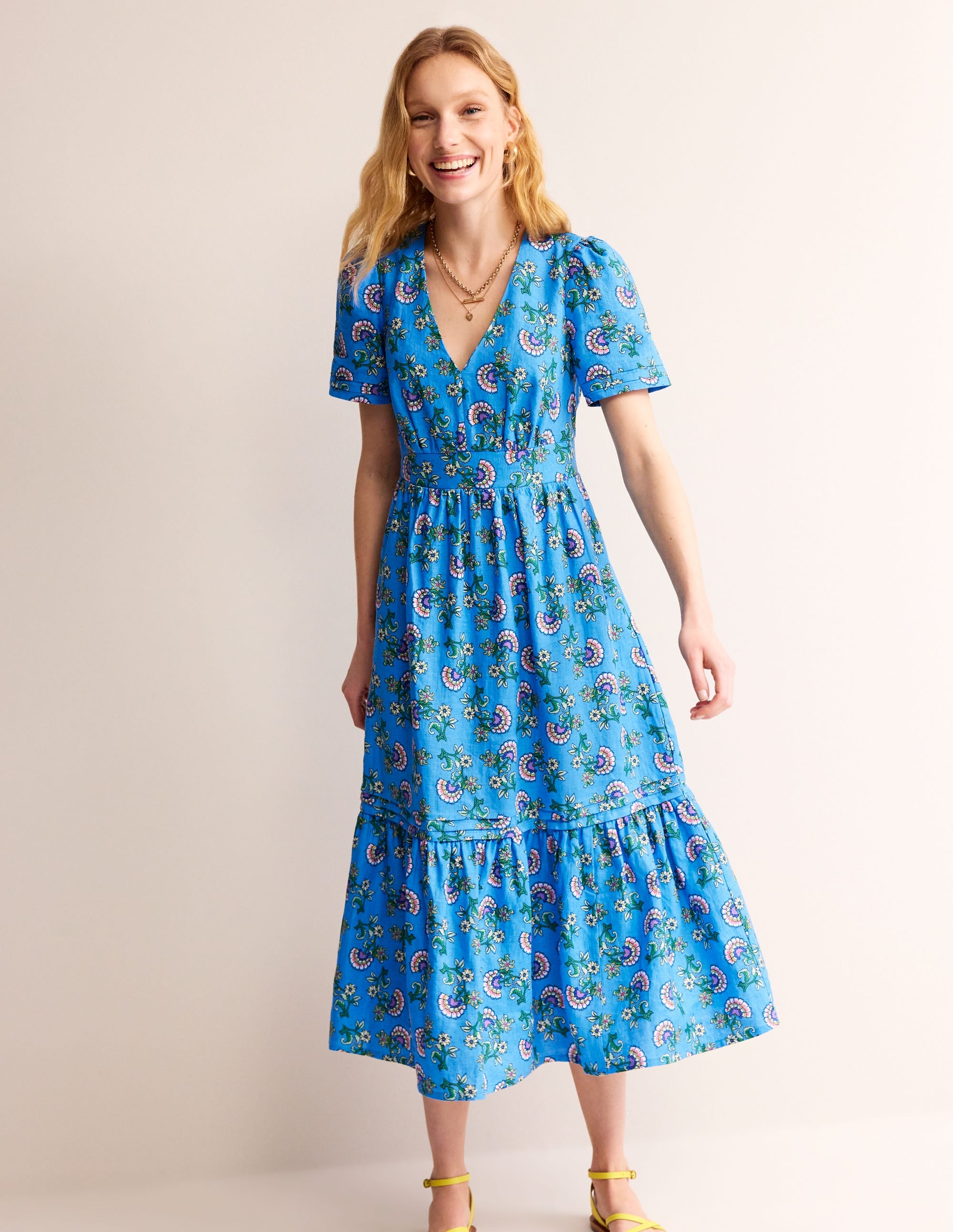  Eve Linen Midi Dress-Blue, Botanical Bunch、mySite、ashleygrahame