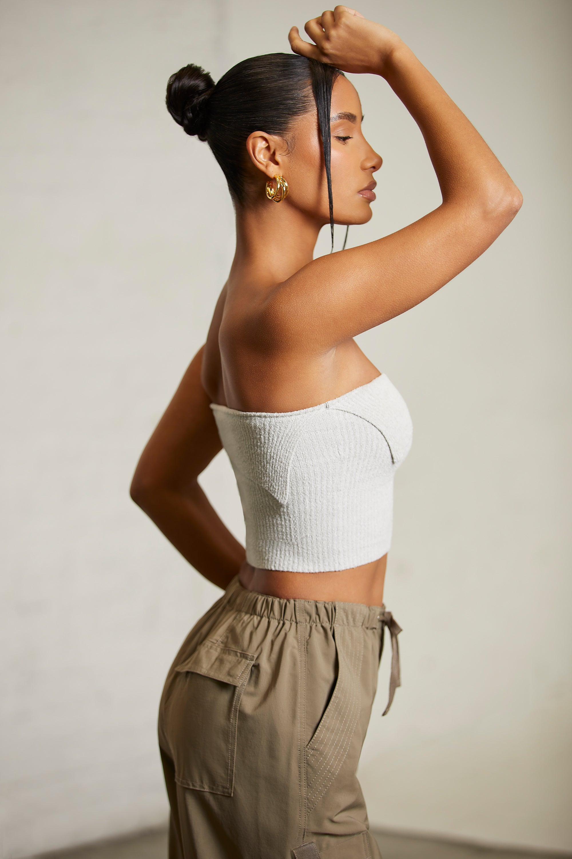 Overlap Bandeau Crop Top in Grey、mySite、solidvoid