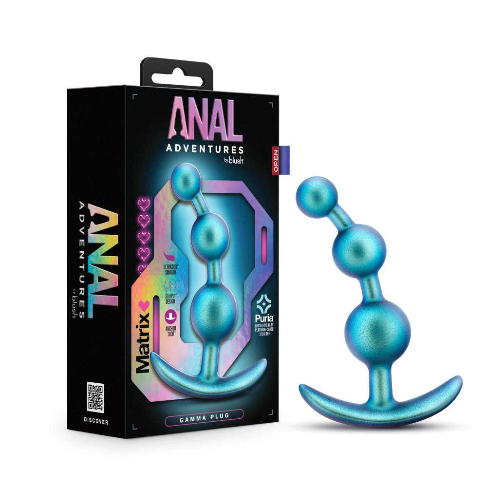 Anal Adventures Matrix By Blush® | The Gamma Plug: 5 inch Curved Beaded Butt Plug in Neptune Teal | With Stayput™ Technology & AnchorTech™ Base、mySite、bottomscart