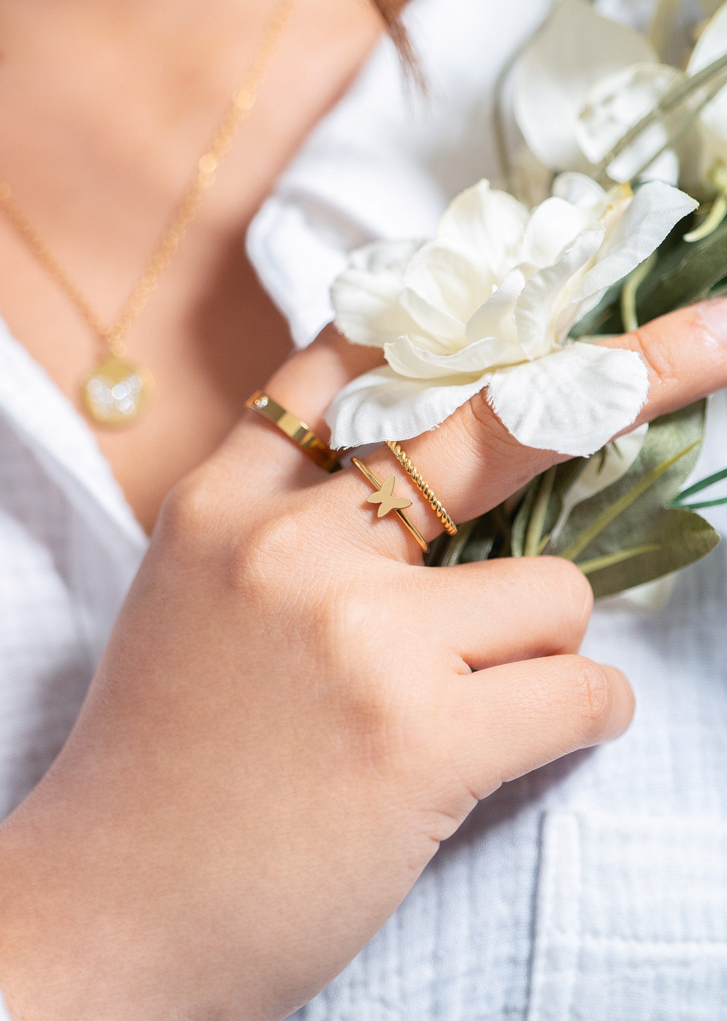 18K Gold PVD Stainless Steel Symbol Stacking Rings / ZRJ9023、mySite、dreamappss