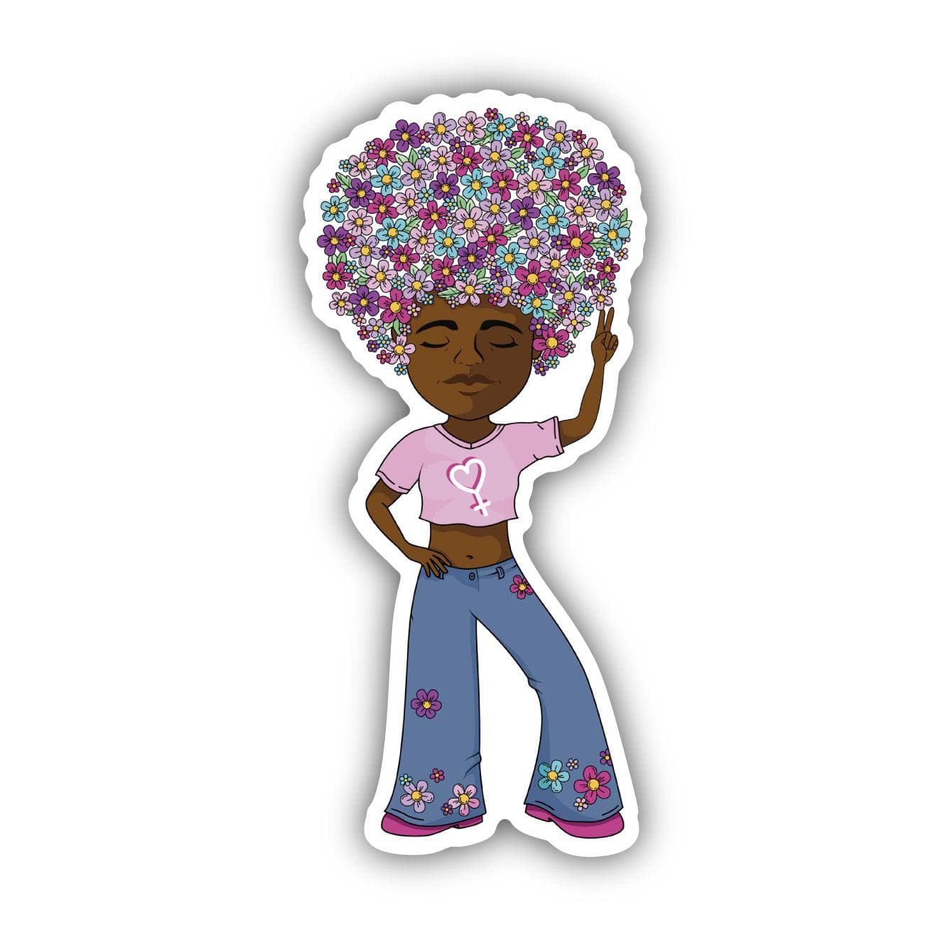  Groovy Girl With Flower Hair Sticker、mySite、ghnorth