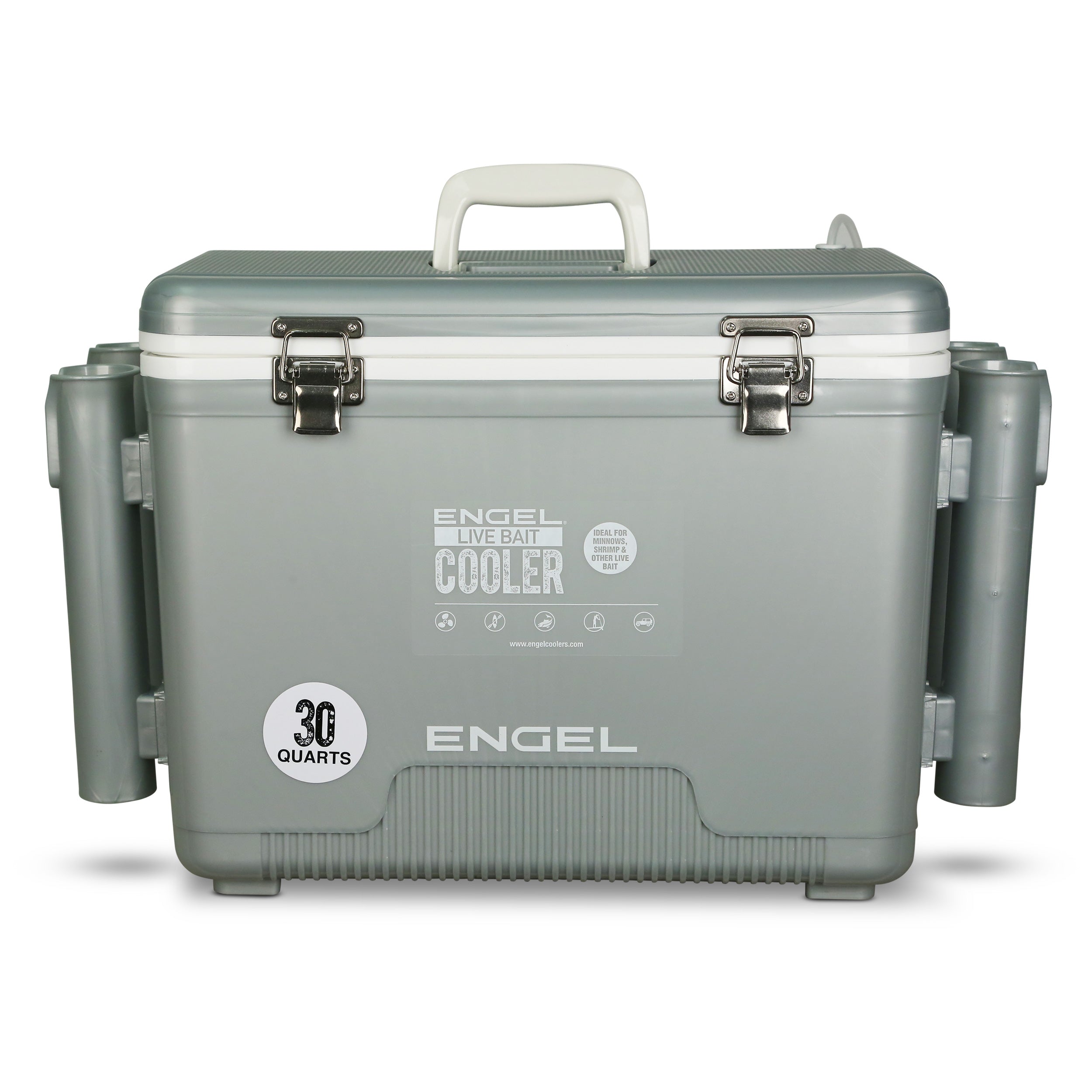 Engel 30Qt Live bait Pro Cooler with AP4 XL Rechargeable Aerator, Rod Holders & Stainless Hardware、mySite、noshort