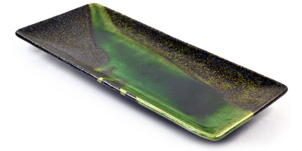 Iridescent Green Glazed Oblong Japanese Ceramic Plate - Large、mySite、topwebapps