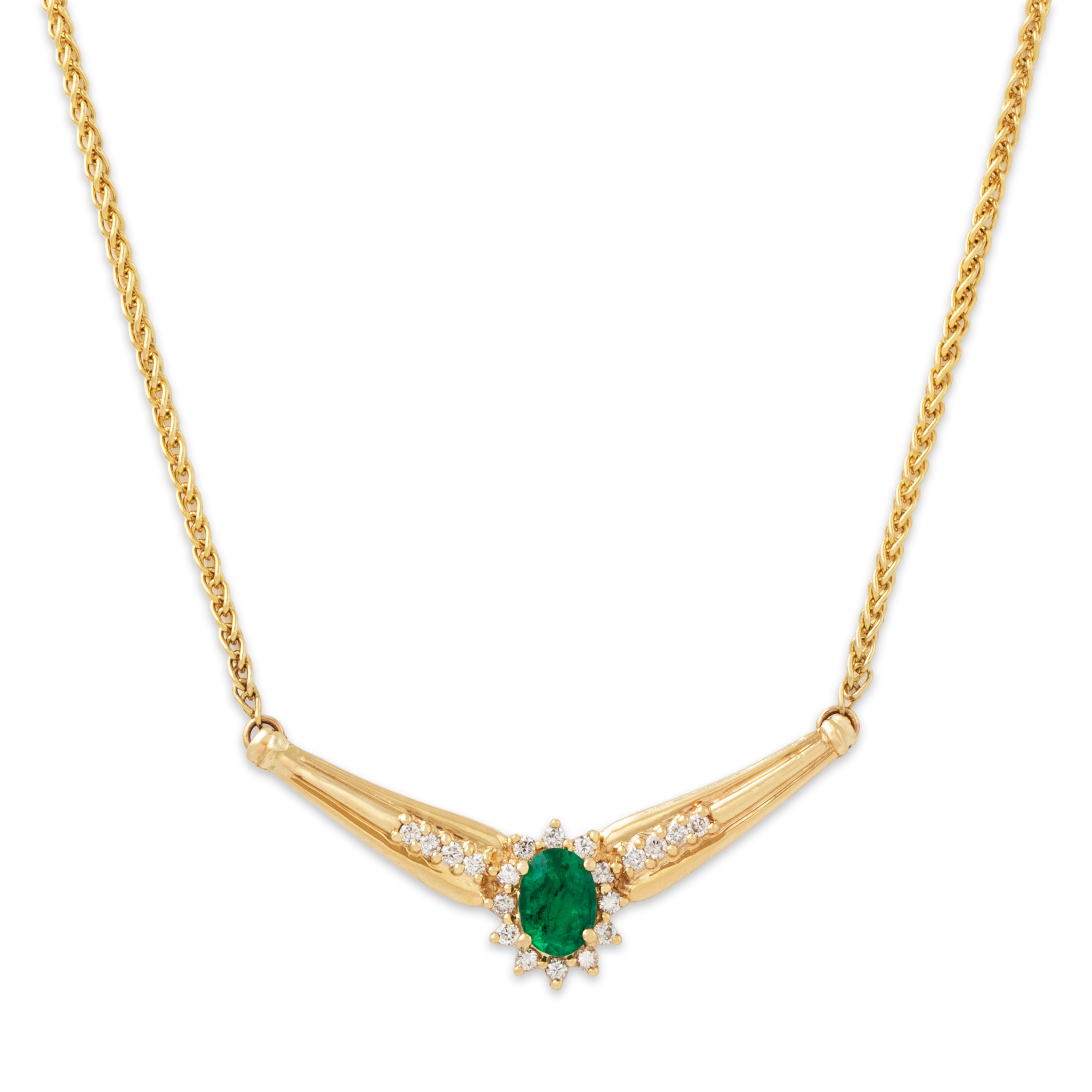 Vintage 14k Yellow Gold .7ct Emerald Diamond Halo Statement Necklace 17.25、mySite、hinf8tx79