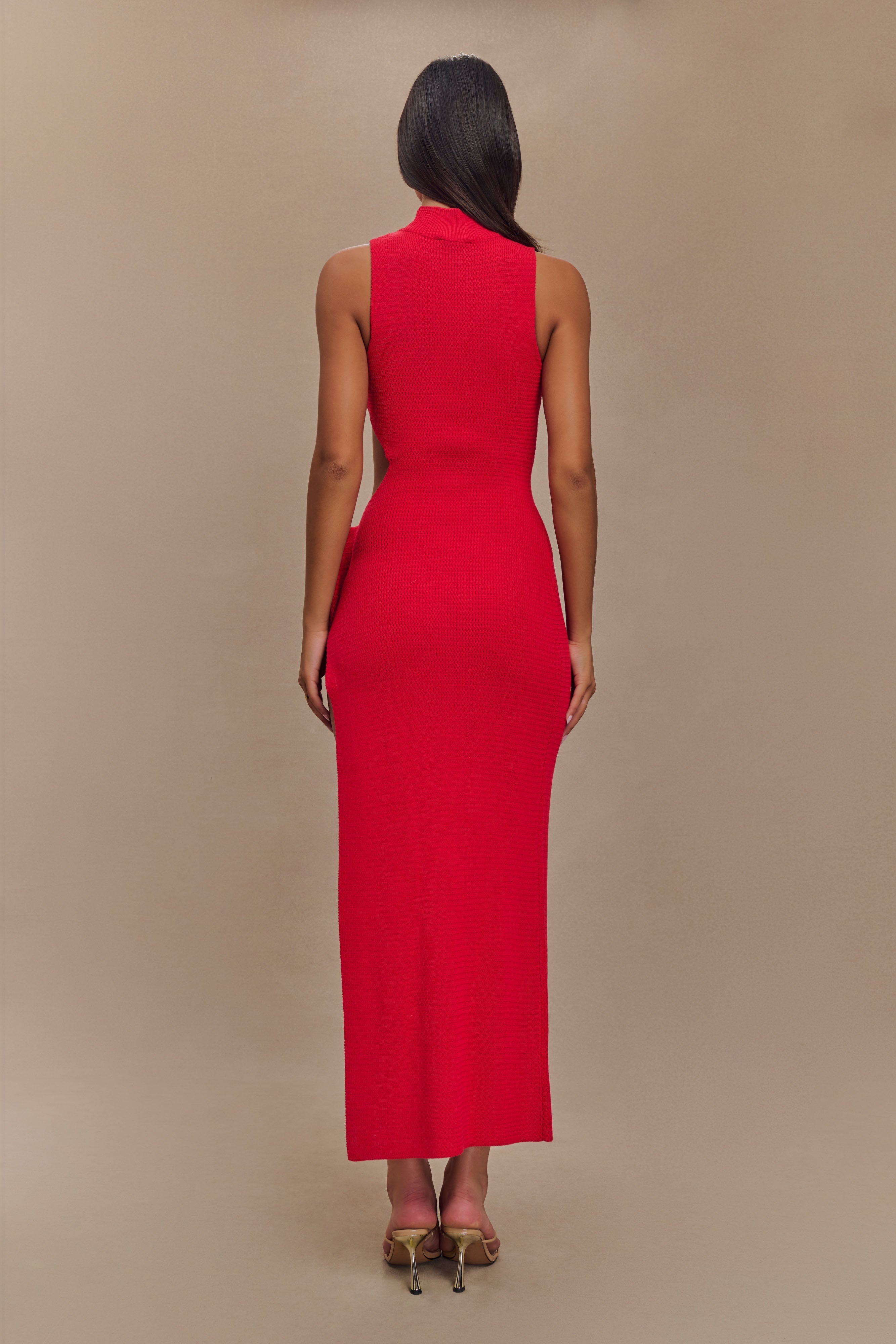 Stephanie Cut Out Knit Maxi Dress - Red、mySite、solidvoid