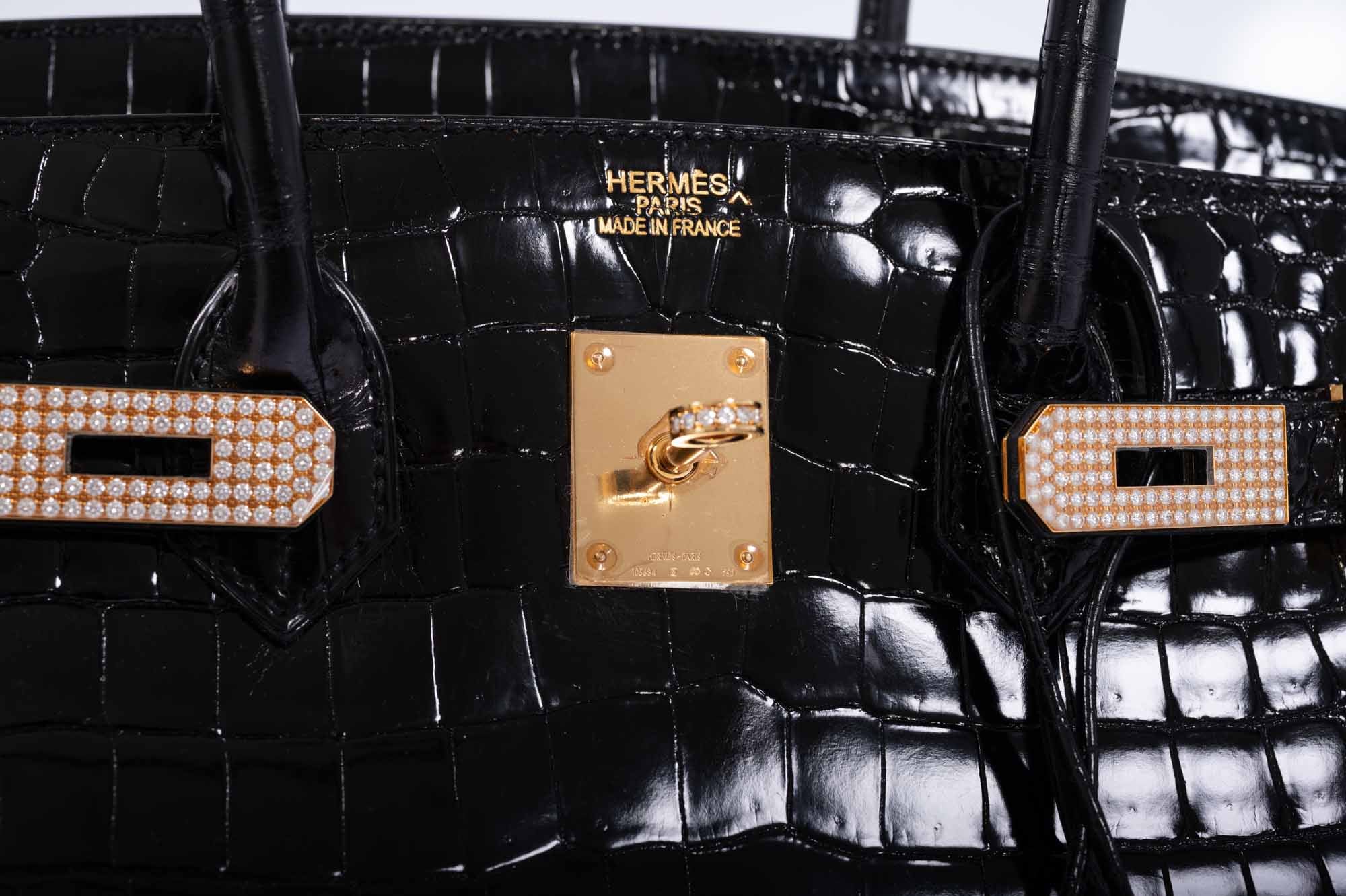Hermès Birkin 35 Black Shiny Porosus Crocodile 18K Yellow Gold and Diamond Hardware、mySite、garminoutage.com