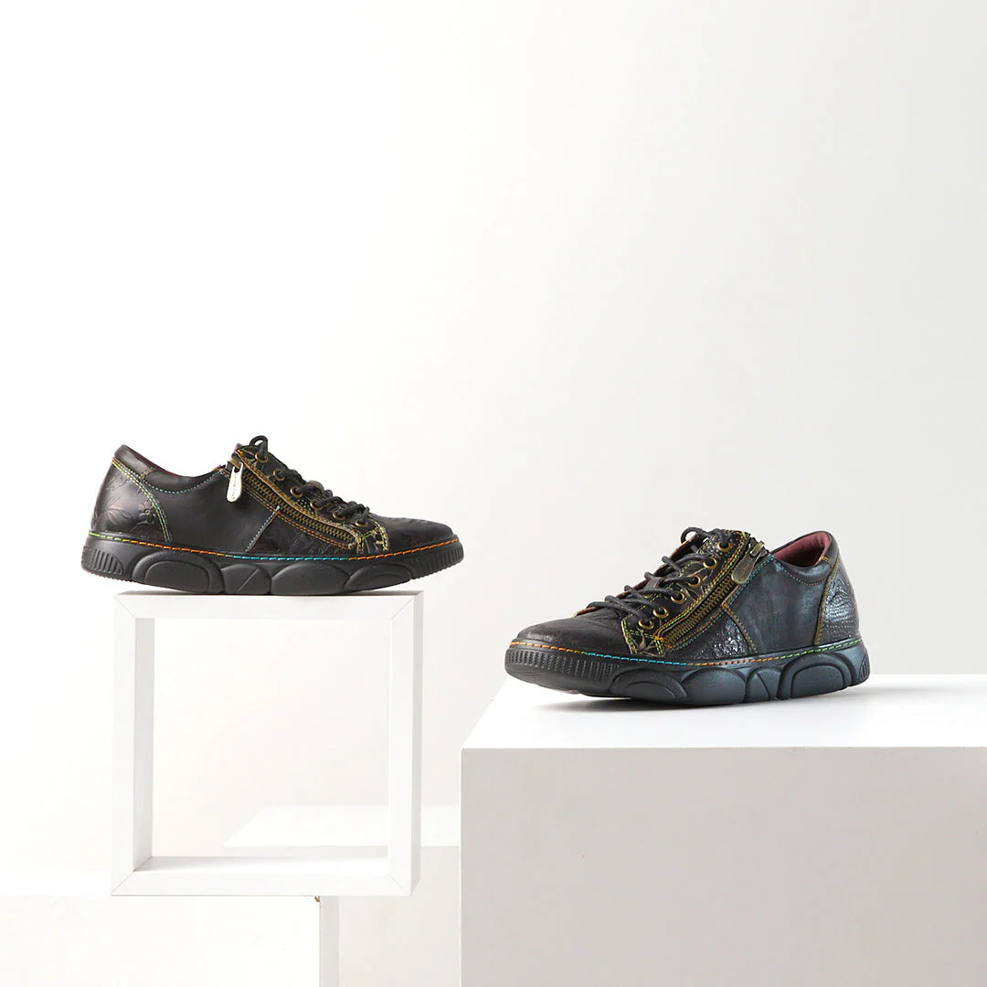  L'Artiste by Spring Step Women's Danli Leather Zipper Sneaker - Black Multi、mySite、preschool7hills