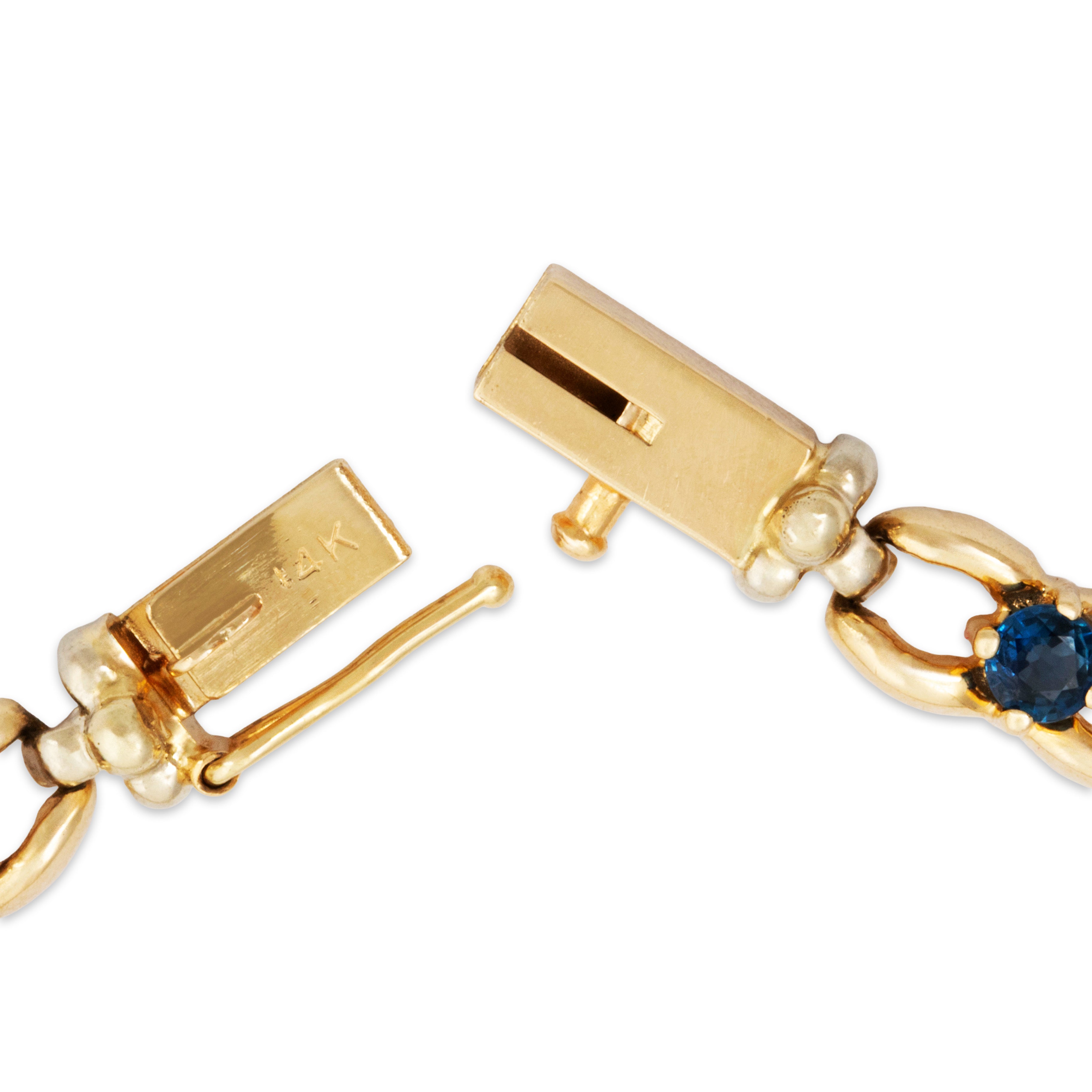 Vintage 14k Yellow & White Gold 1.4cttw Sapphire Diamond Link Bracelet 6.75、mySite、hinf8tx79