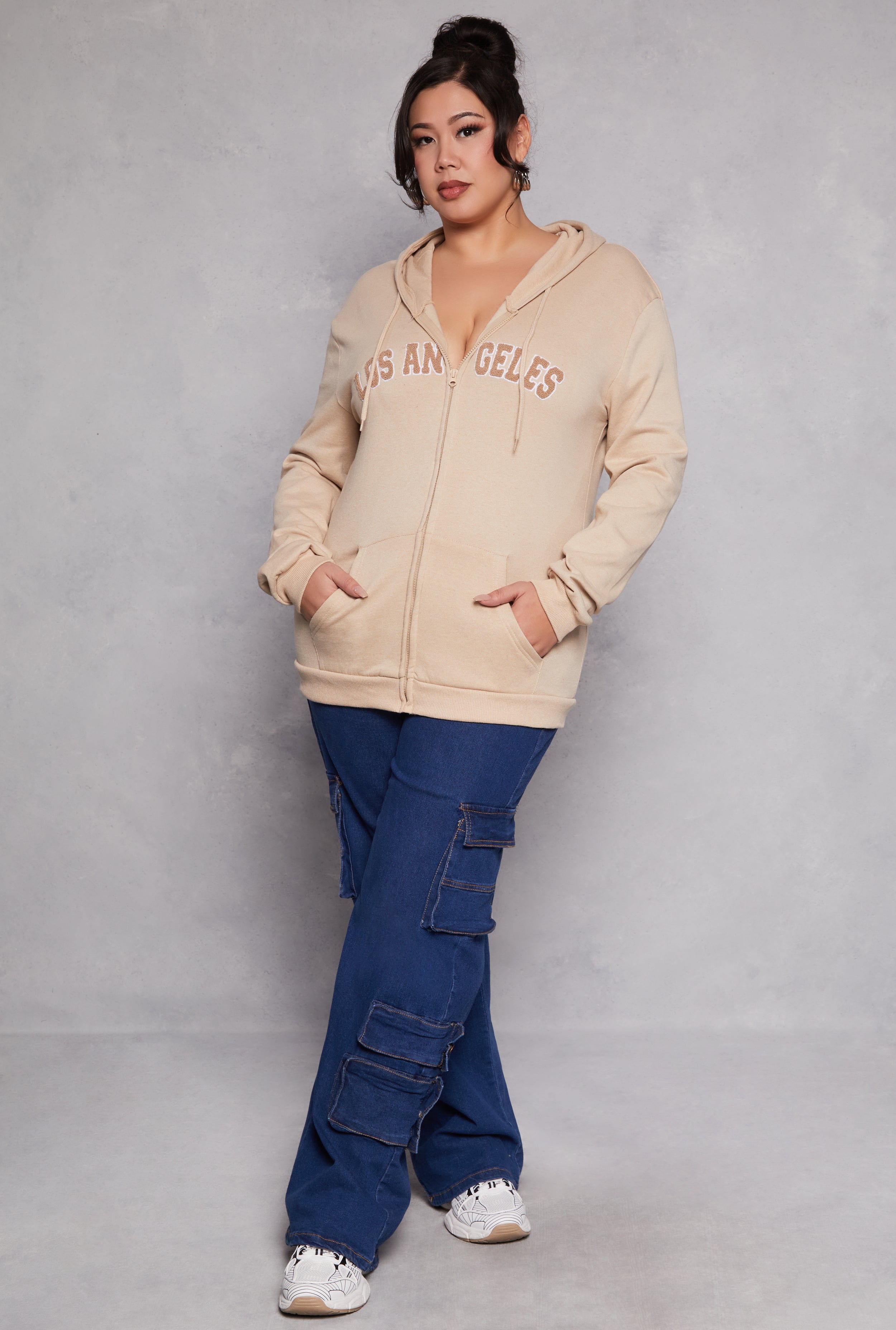 Plus Size Los Angeles Zip Front Hoodie、mySite、camillekostekn