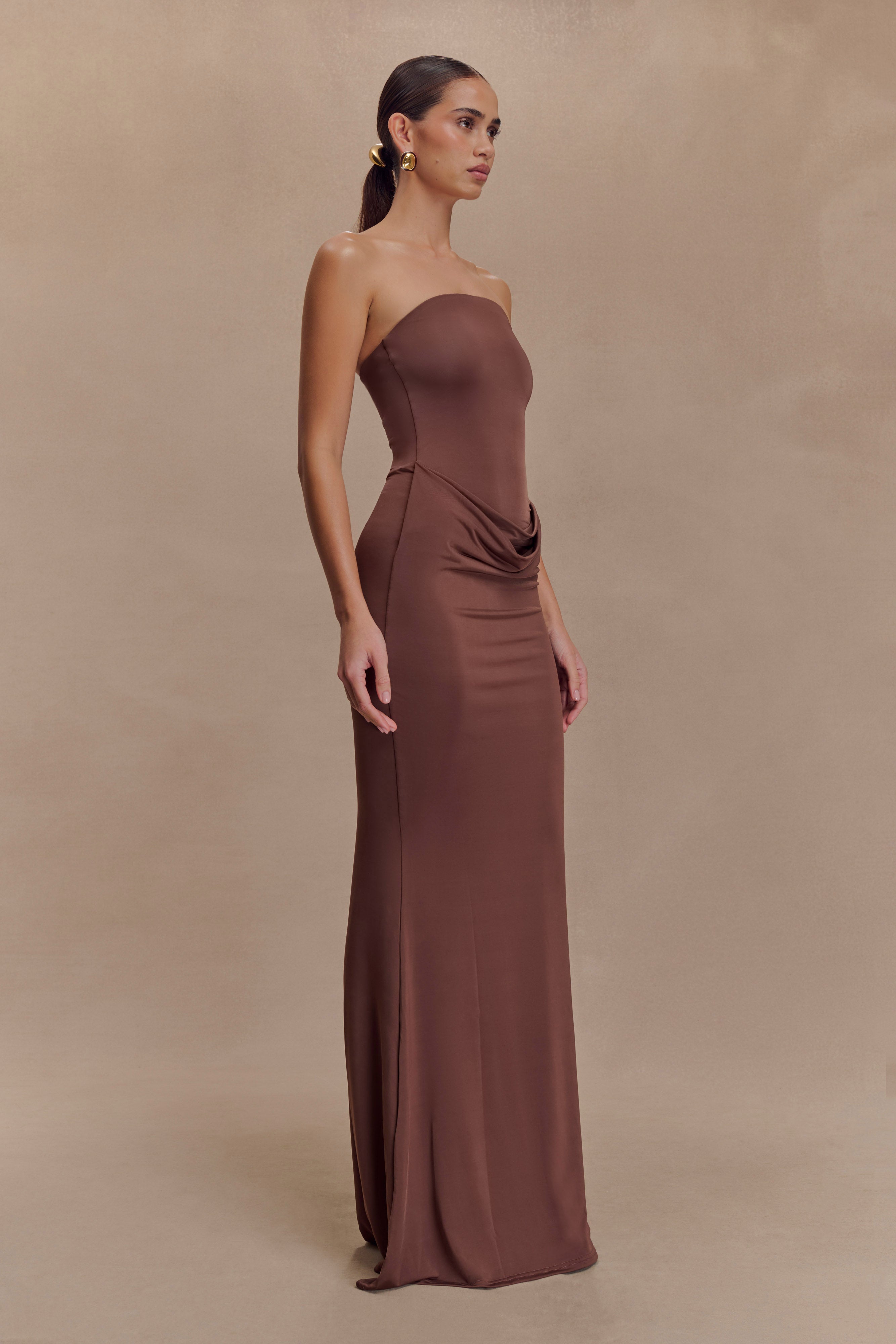 Madison Strapless Slinky Maxi Dress - Chocolate、mySite、solidvoid