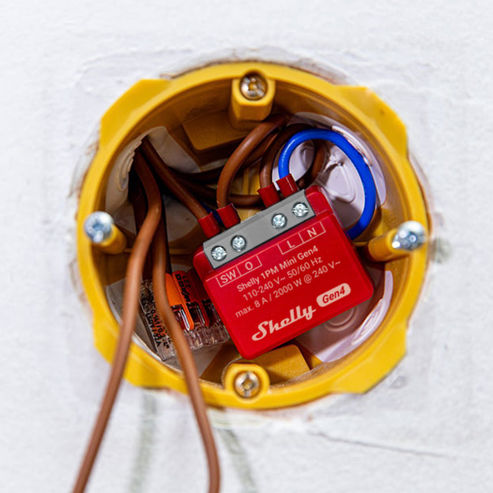 Shelly 1PM Gen4 Mini - Módulo para Interruptor 1 botão ou Portão de Garagem 8A WiFi/BT/Zigbee、mySite、fannypackpong