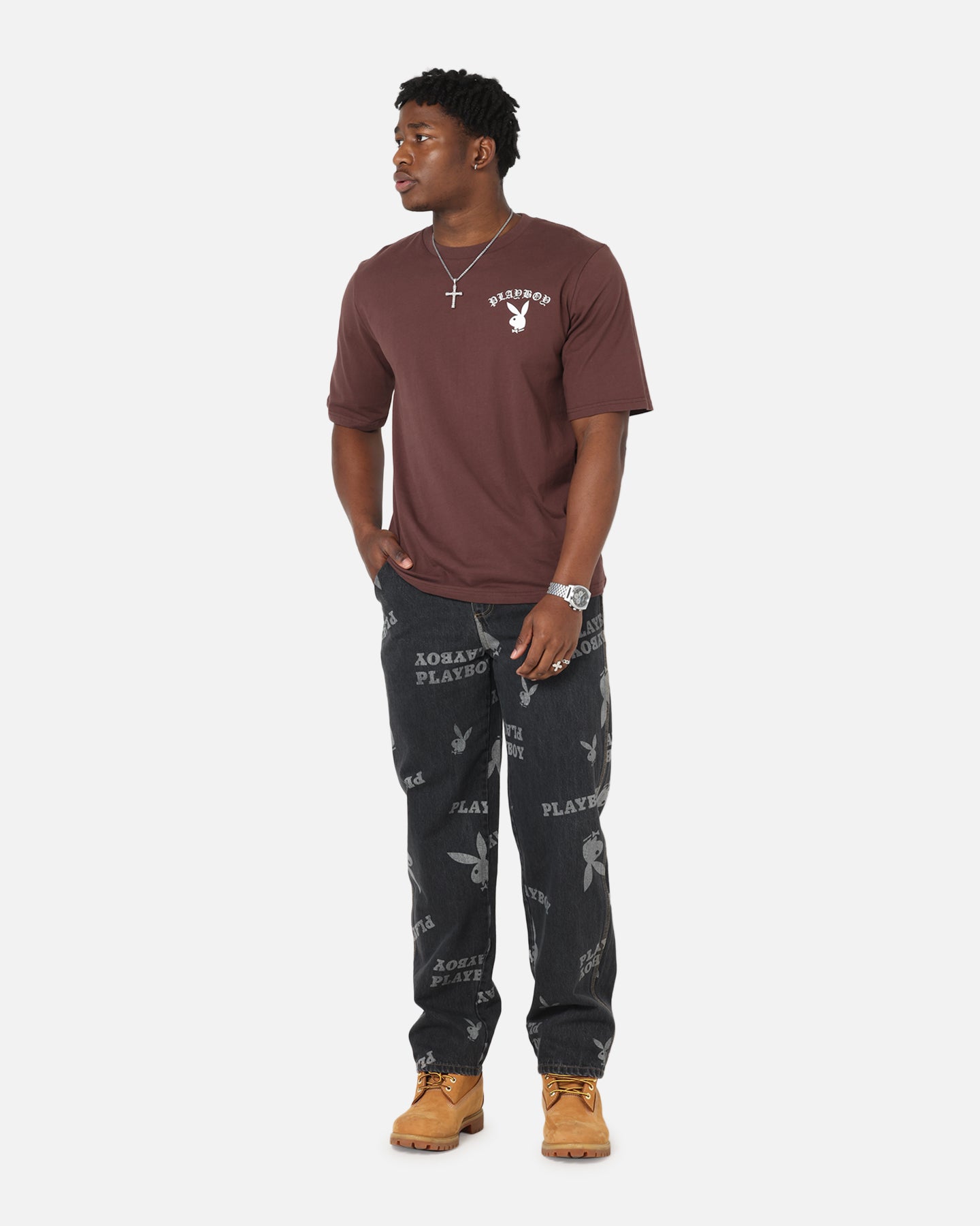 Playboy Gothic Mono Lips T-Shirt Washed Brown、mySite、zt4zffjzw