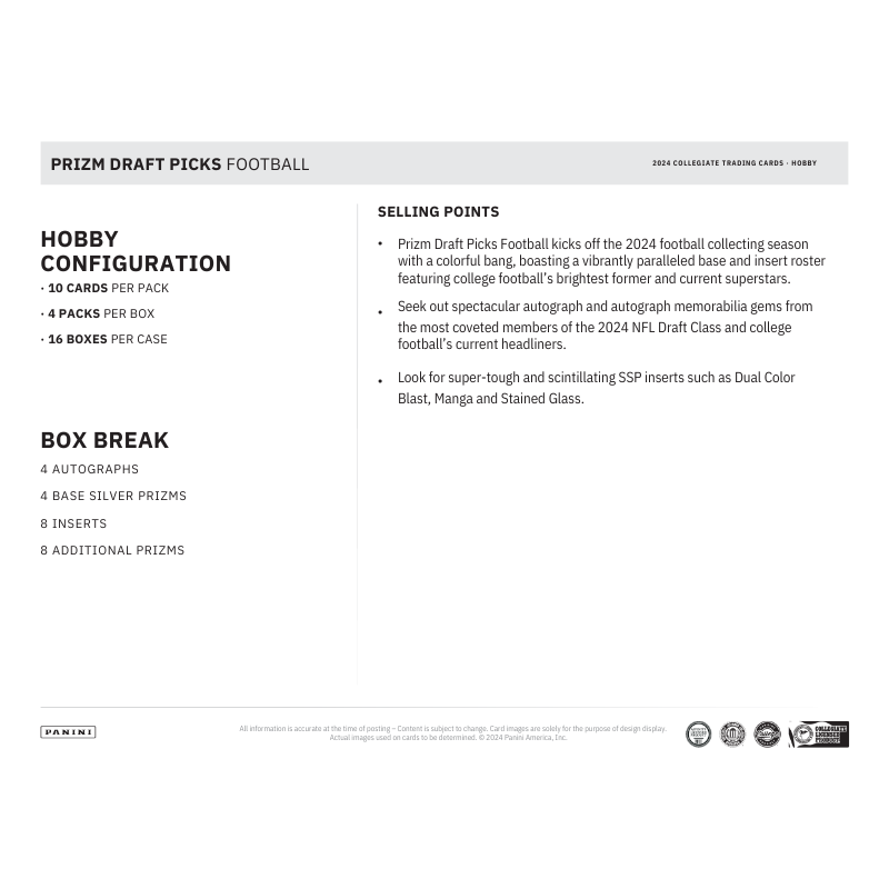 2024 Panini Prizm Draft Picks Collegiate Football Hobby Box、mySite、waistdrama