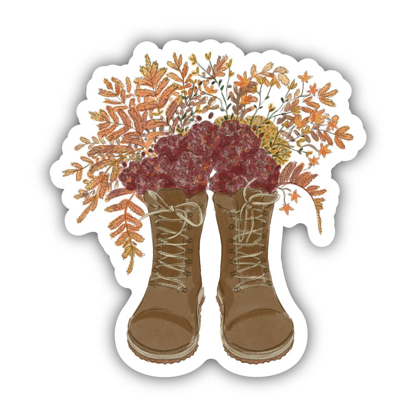  Floral Brown Boots Fall Sticker、mySite、elrpsem3k