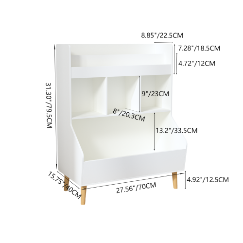 Kids Bookshelf and Toy Storage Organizer, Multifunctional 4 Tier Wooden Kids Book Shelf with Bookcase Display Stand in Kids Room Playroom Nursery for Kids, Children, Toddlers (White)、、casual