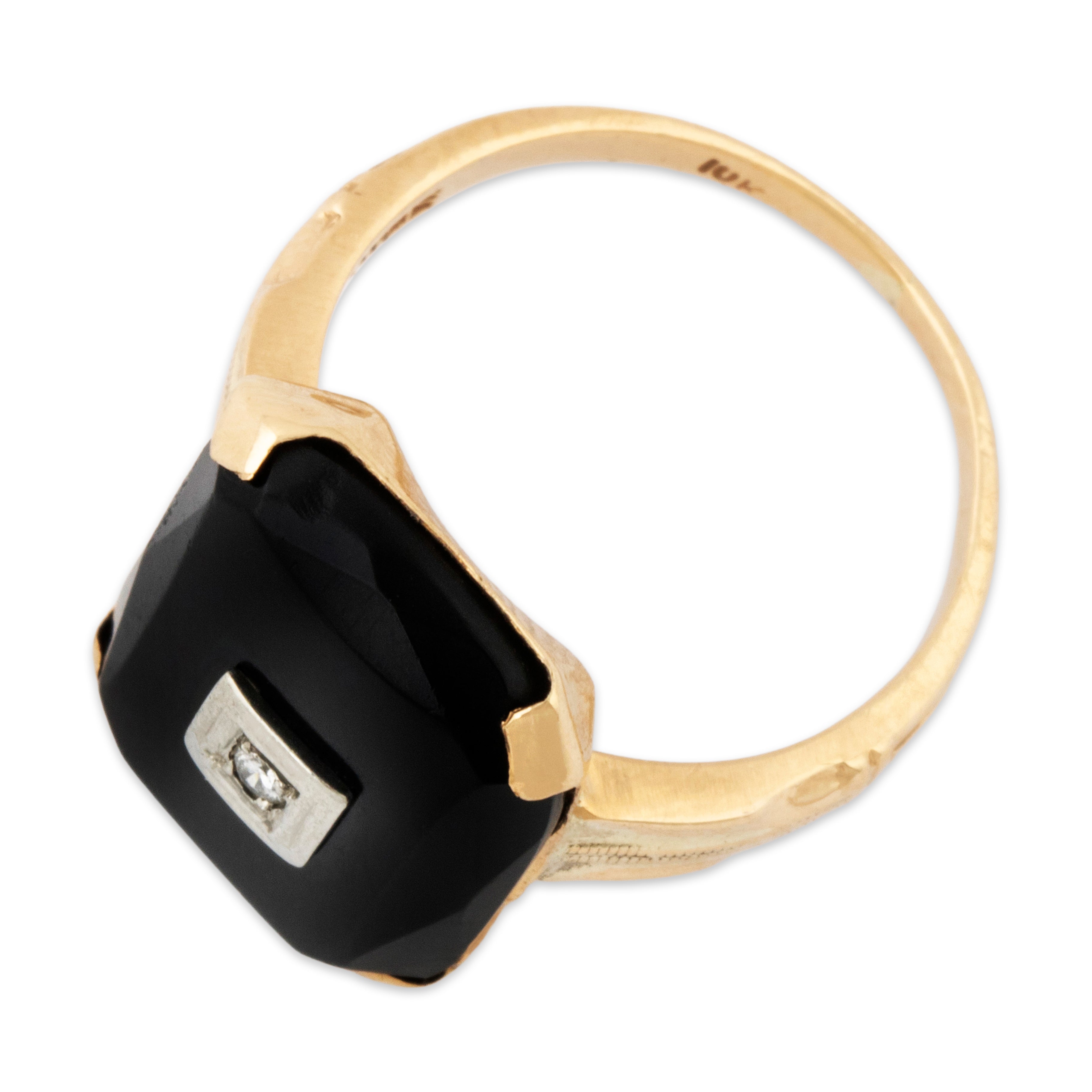 Antique 10k Yellow Gold Onyx Diamond Classic Geometric Ring 5.25、mySite、hinf8tx79