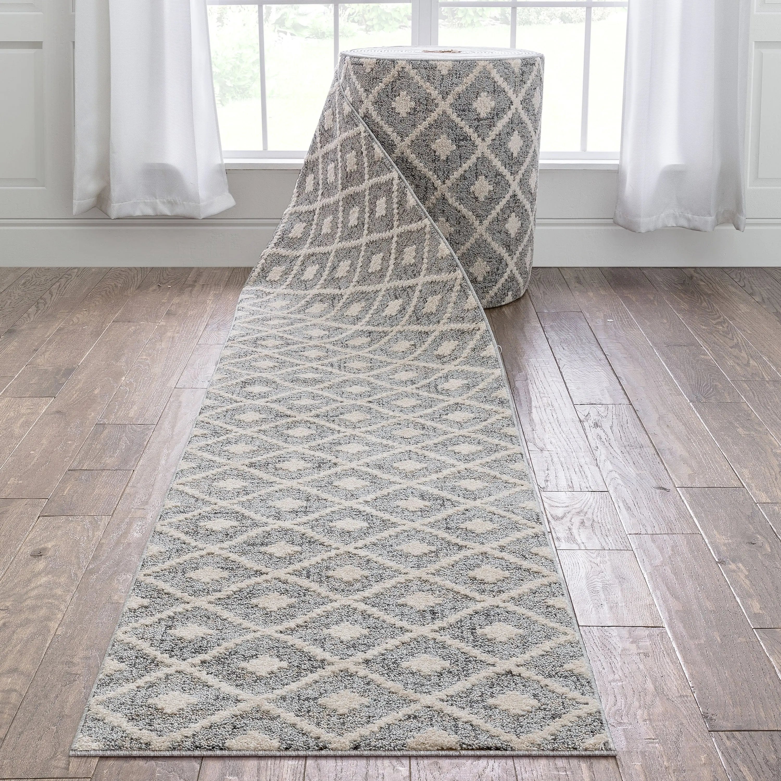 Custom Size Runner Ailey Moroccan Lattice Trellis Grey Choose Your Width x Choose Your Length Hallway Runner Rug、mySite、gigharbornorthrealestate