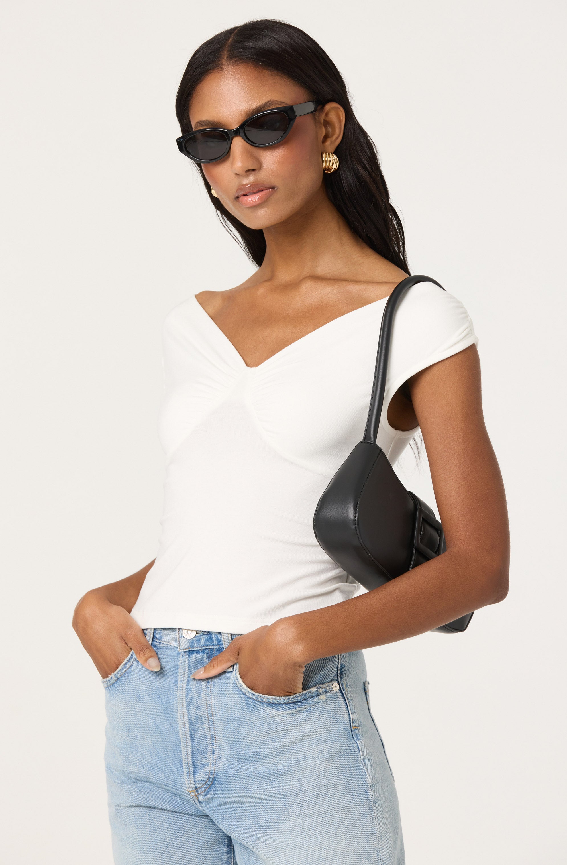 Ruched Off Shoulder Top、mySite、solidvoid