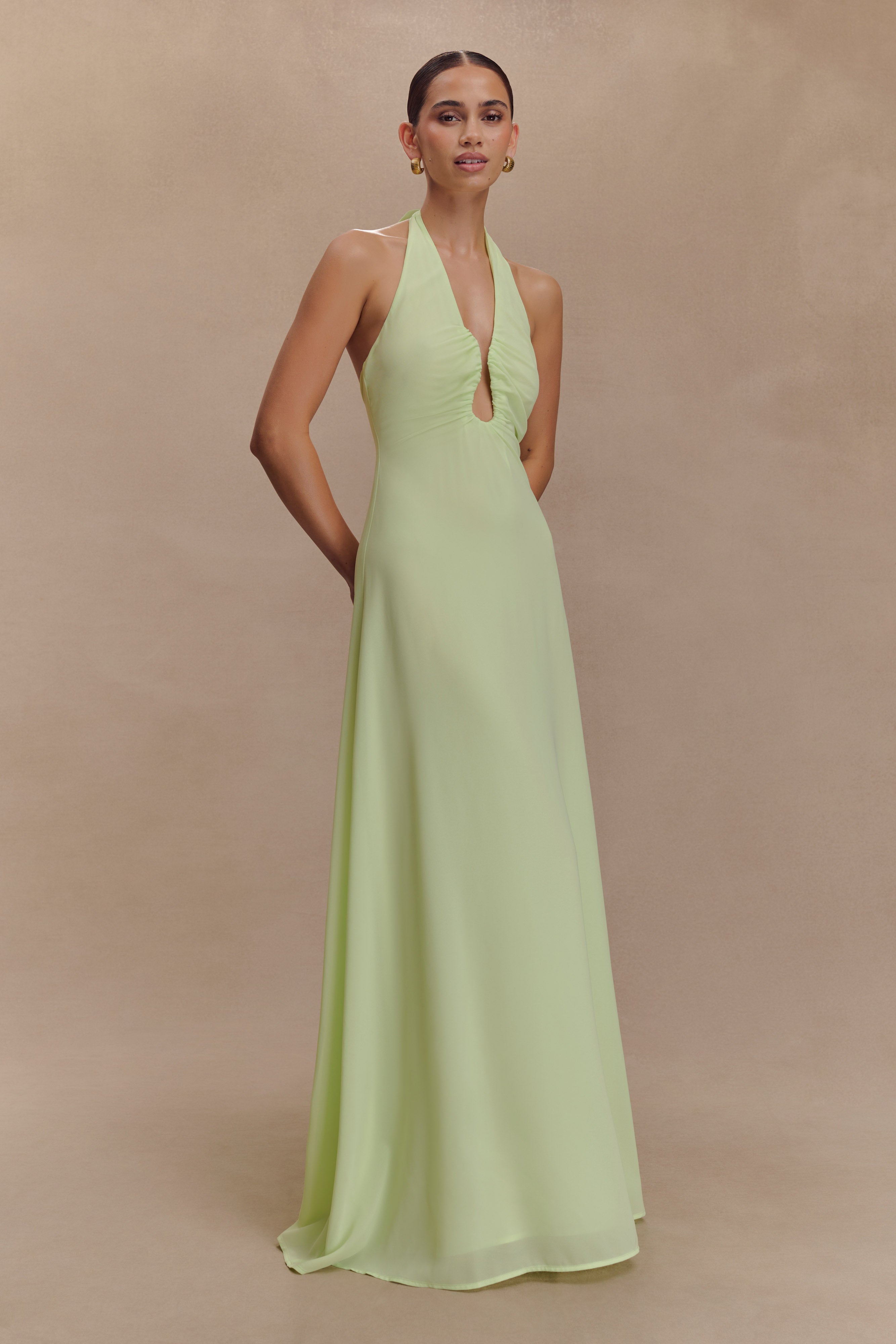 Malakhai Chiffon Halter Maxi Dress - Pastel Green、mySite、solidvoid