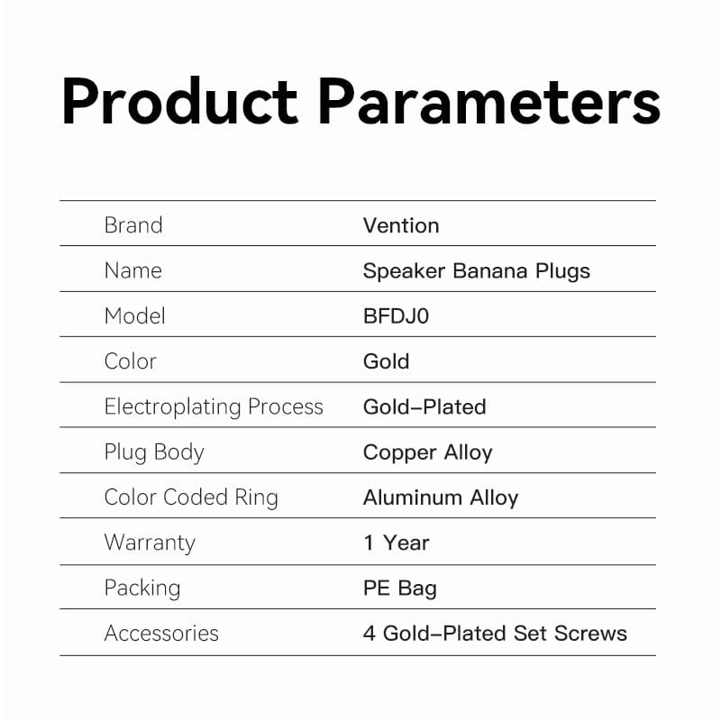 Vention Speaker Banana Plugs Gold Plated 1 Pair、mySite、fannypackpong