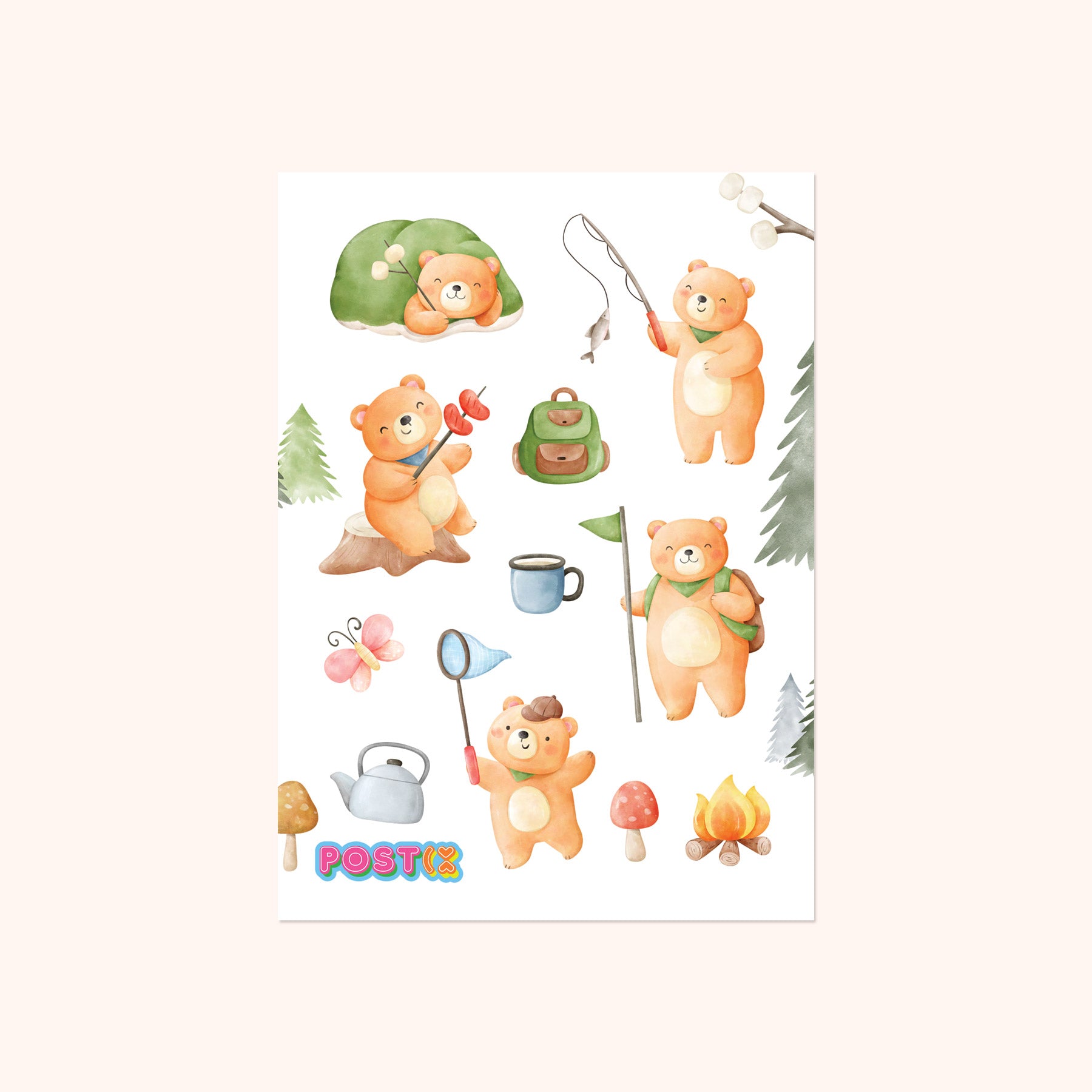  Camping Bears A6 Washi Sticker Sheet、mySite、ghnorth