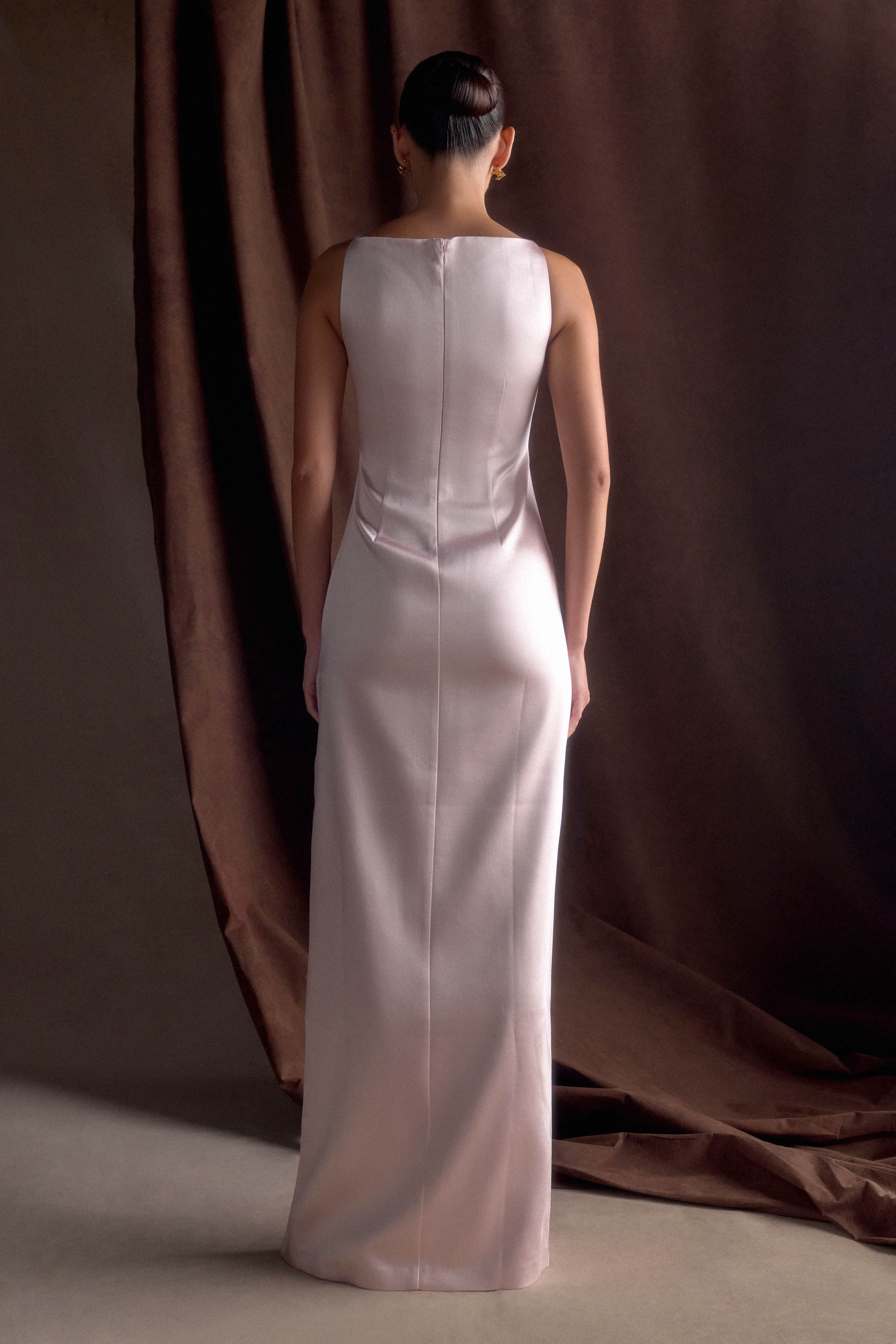 Violet Sleeveless Satin Maxi Dress - Soft Pink、mySite、solidvoid