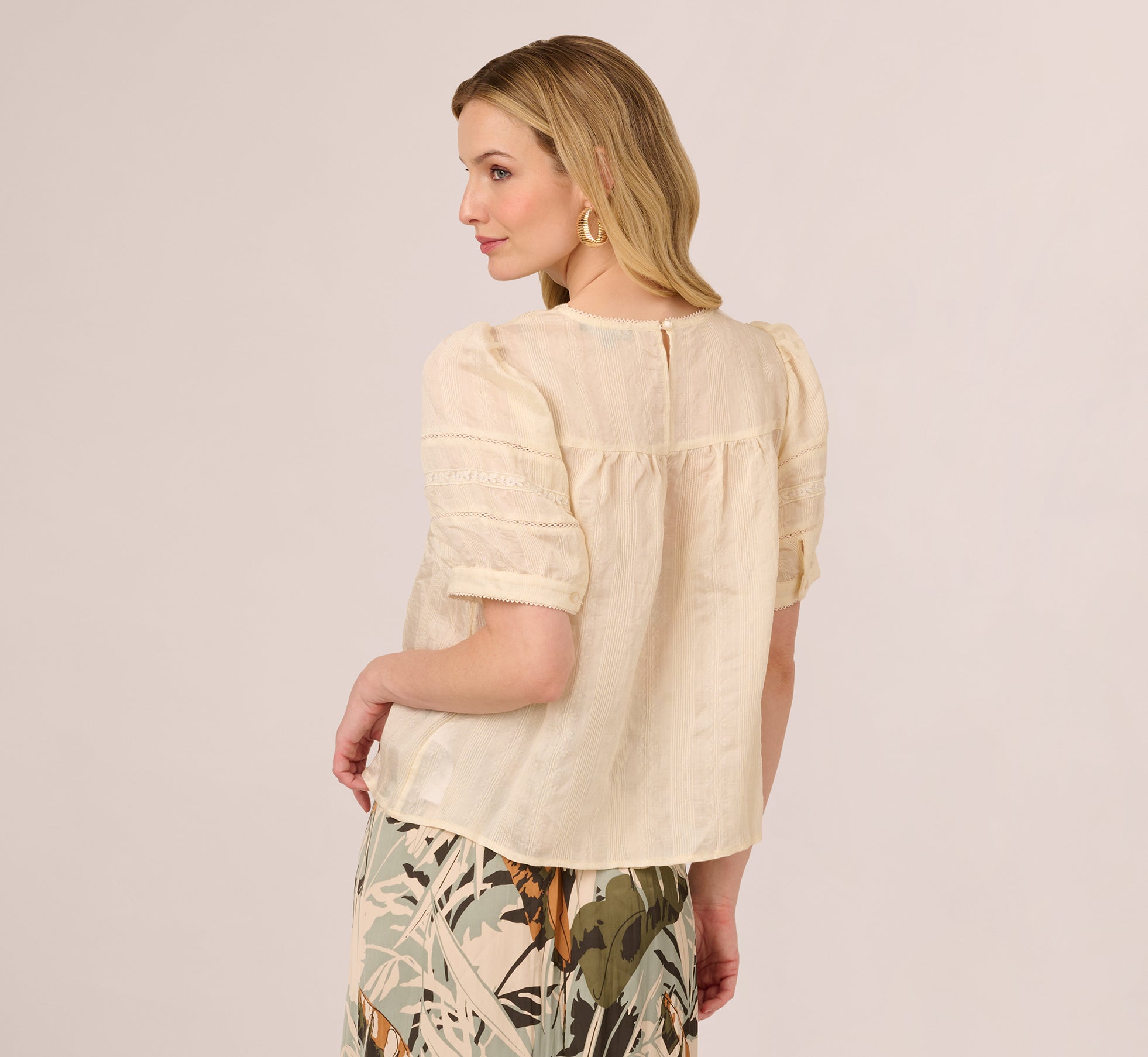 Puff Sleeve Lace Yoke Top In Barely Beige、mySite、solidvoid