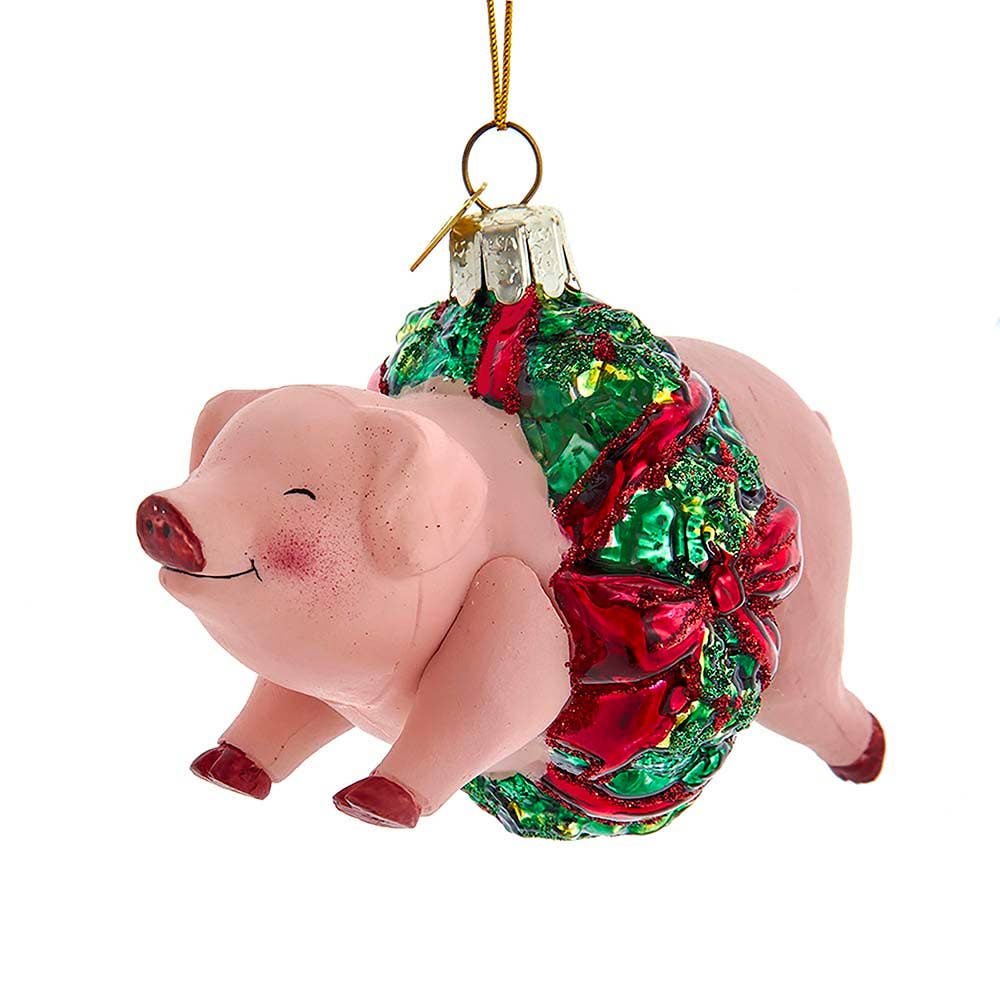NOBLE GEMS PIG IN WREATH GLASS ORNAMENT by Kurt S Adler、mySite、g9winljtr