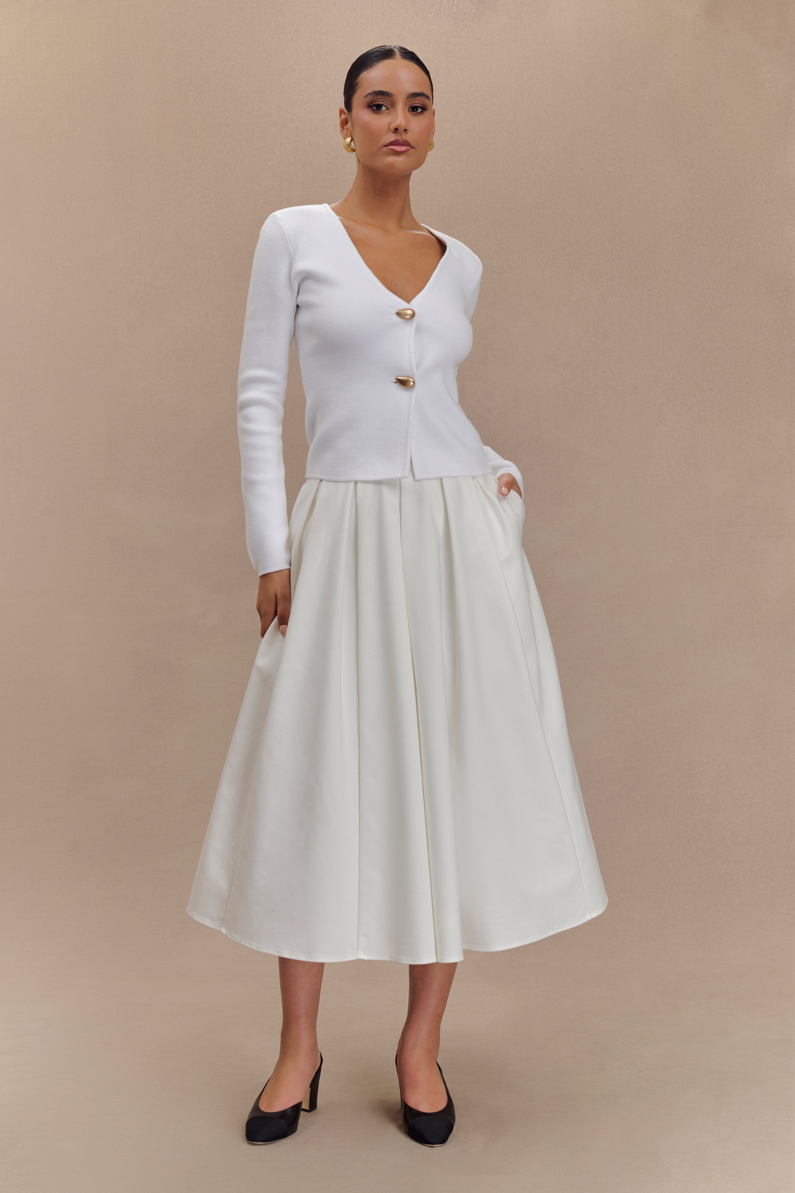 Veda Wide Sleeve Knit Cardigan - White、mySite、solidvoid