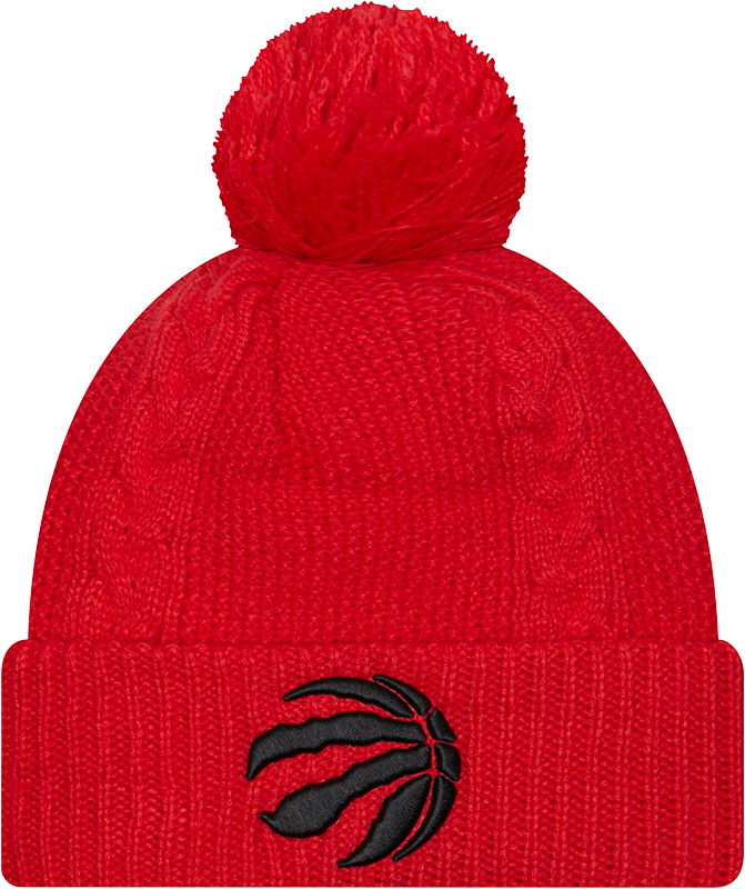 Cabled Knit Cuffed Pom Toque - RED