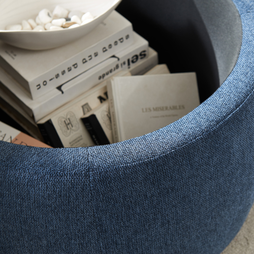 Round Storage Ottoman, 2 in 1 Function, Work as End table and Ottoman, Navy (25.5"x25.5"x14.5")、、casual